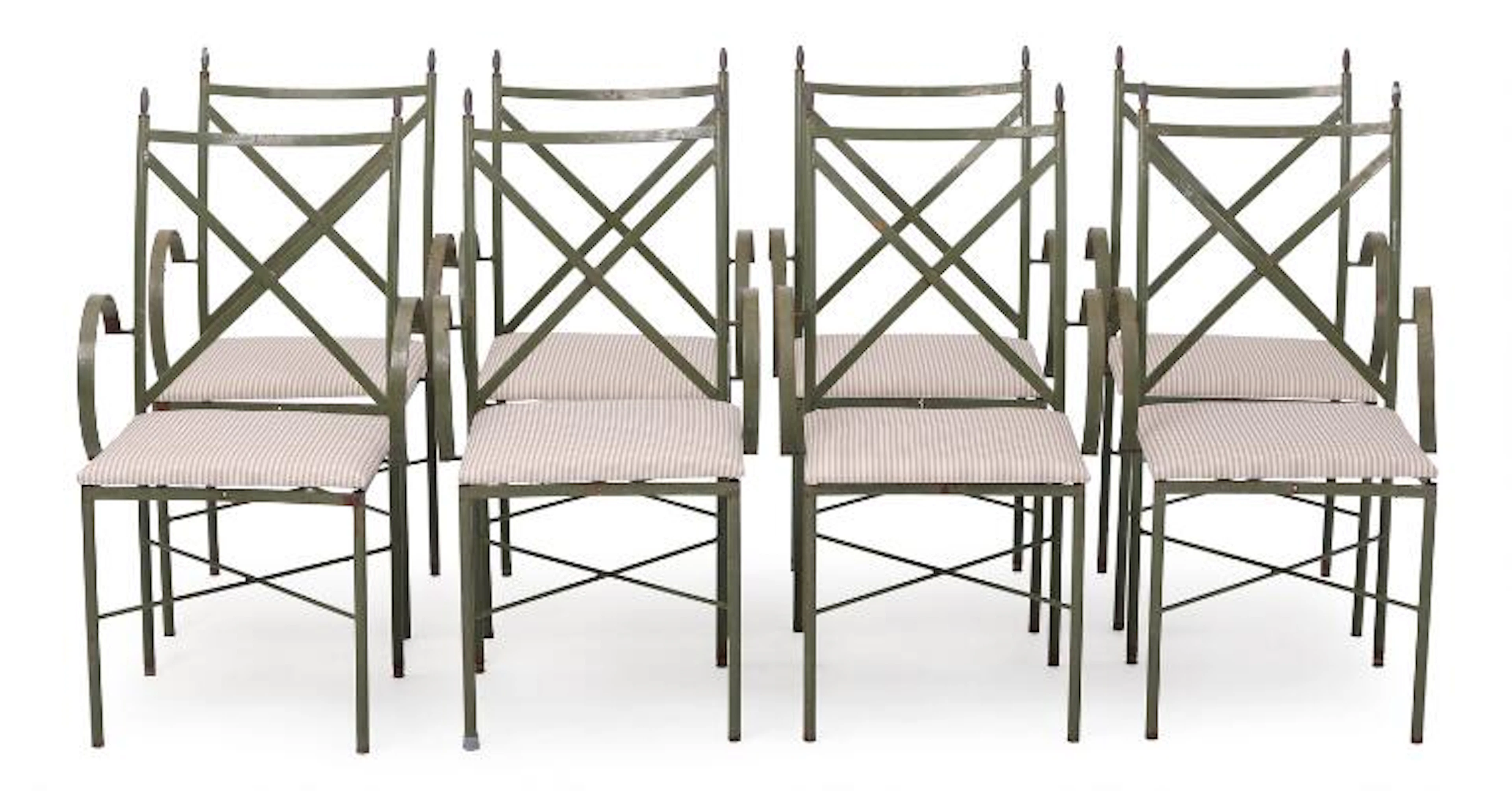 Danish furniture design: Set of eight garden chairs with green lacquered