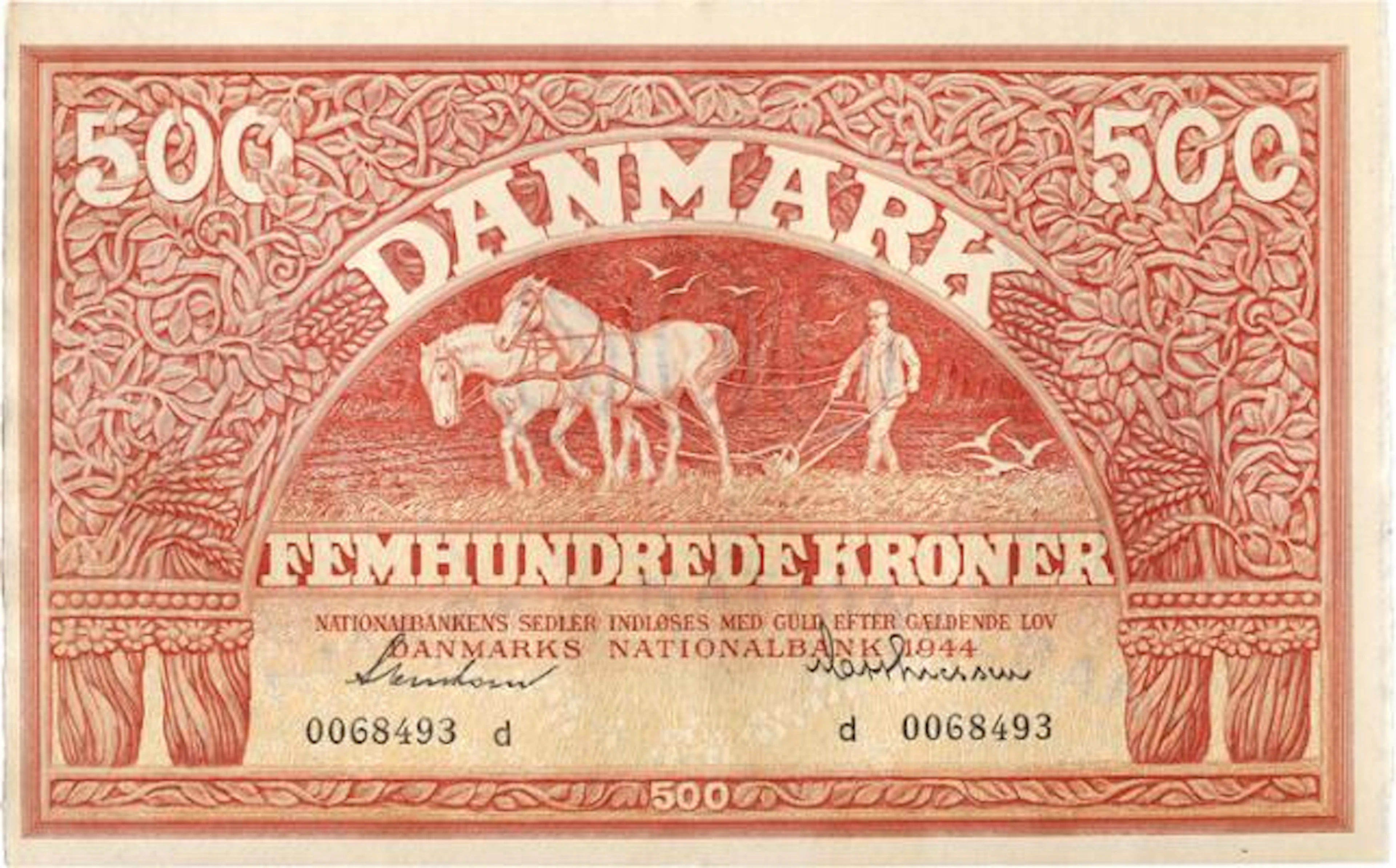 500 kr 1944 d, no. 0068493, Svendsen / Matthiessen, Sieg 127, DOP