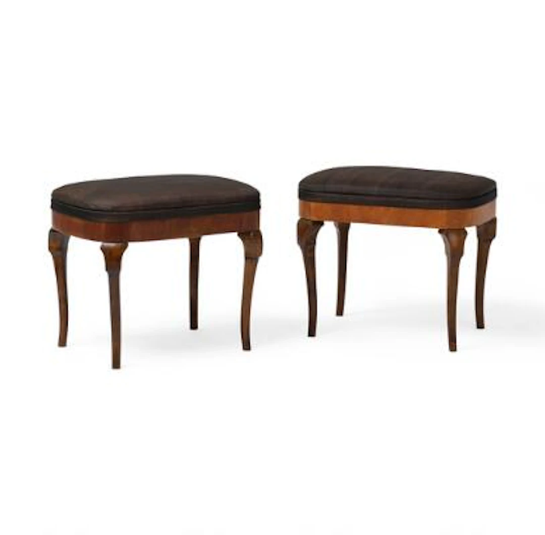 Danish furniture design: A pair of stools with sides of walnut and