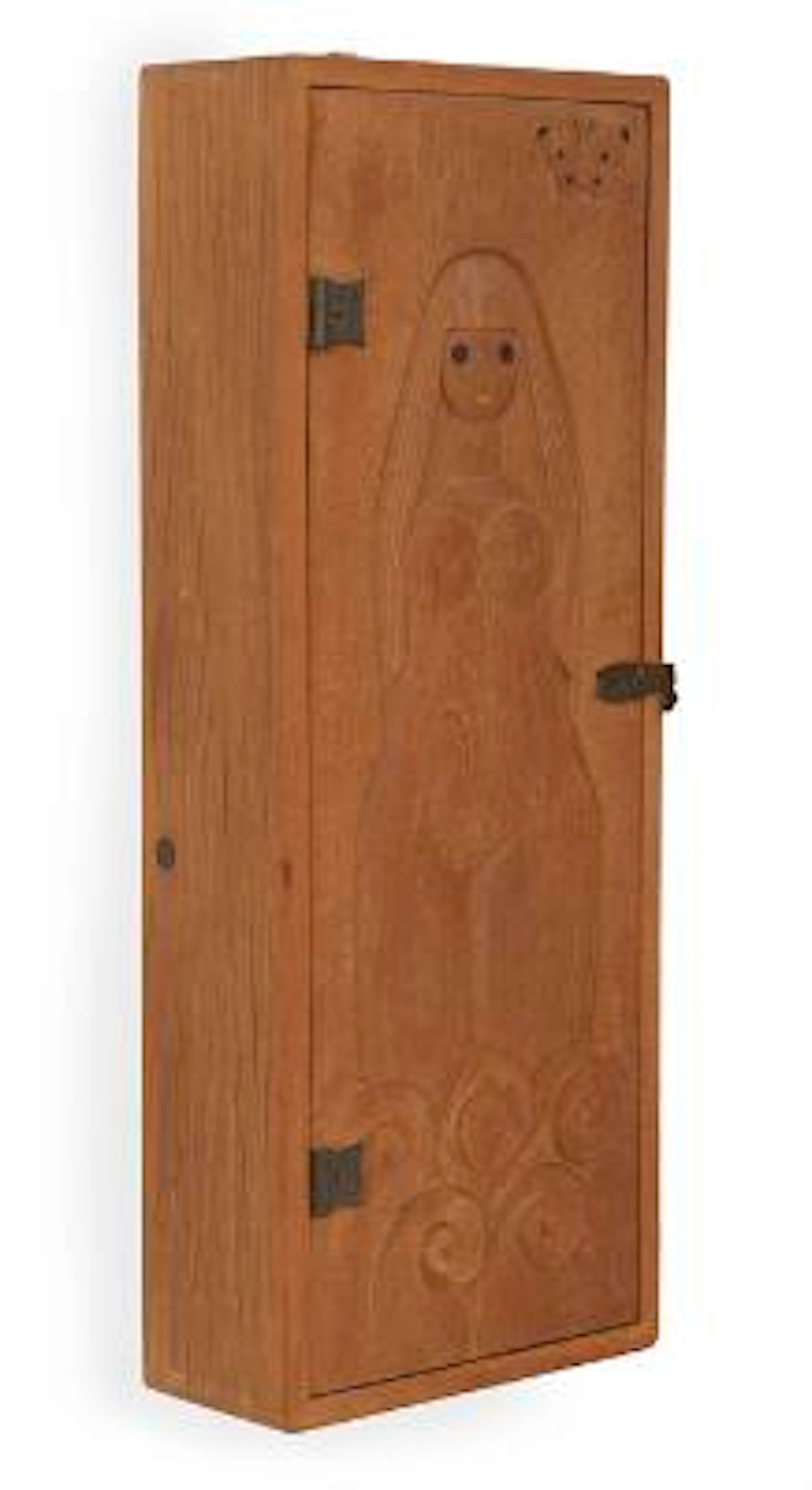 Jacob Hermann: Wall cabinet with carved door featuring woman and butterfly