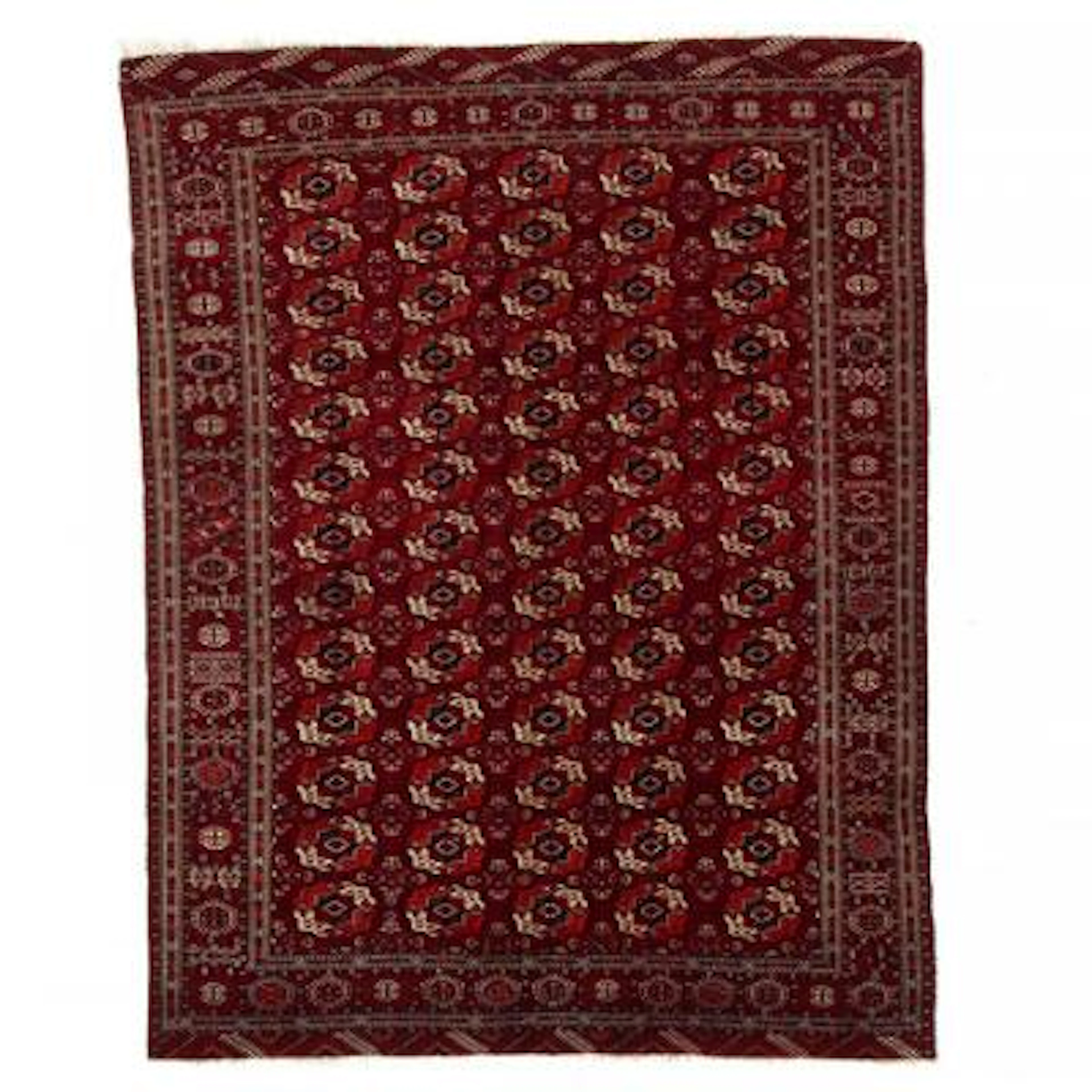 An antique Bochara main carpet, cental Asia, Turkmenia. Centre design
