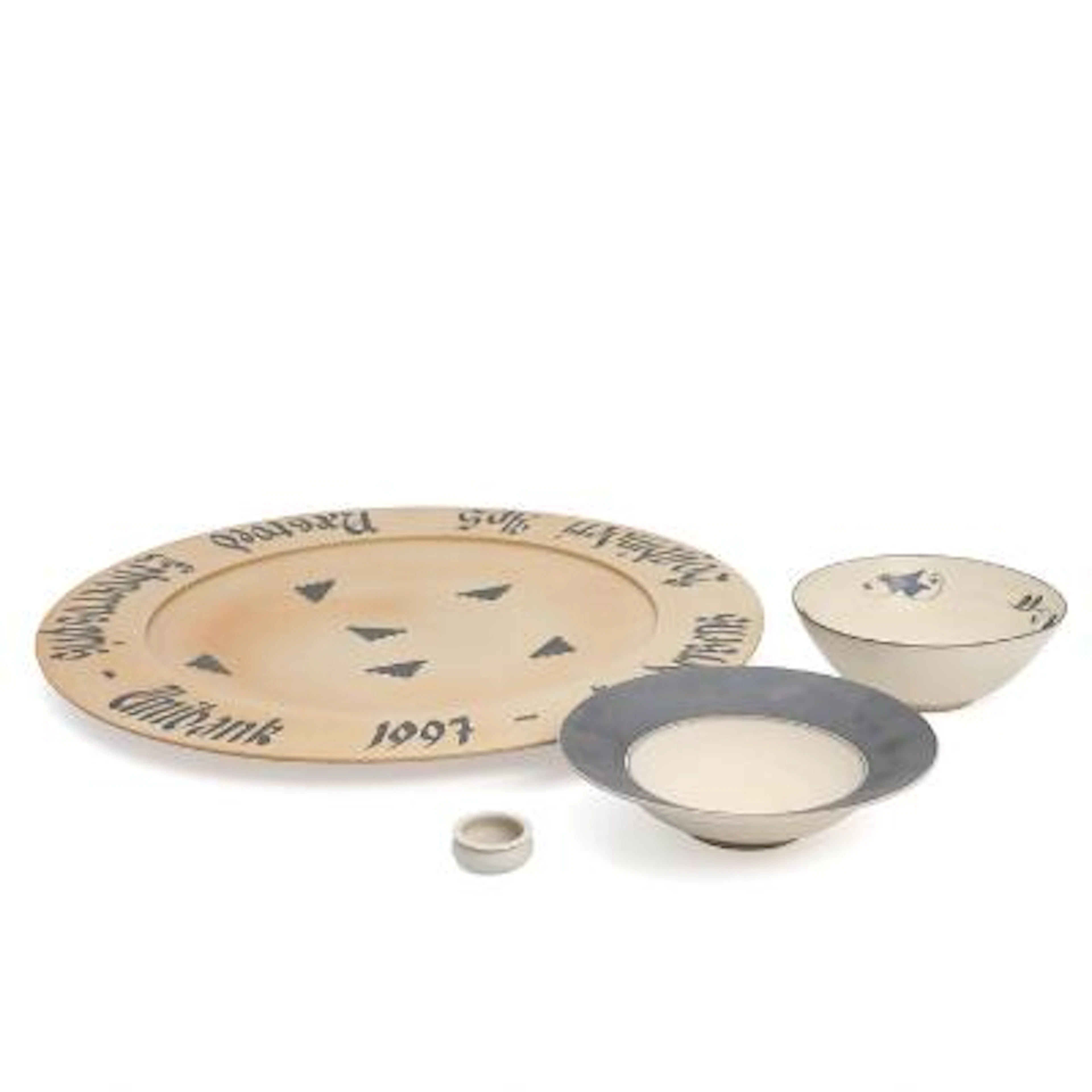 Peder Rasmussen a.o: A selection of stoneware comprising jubilee dish