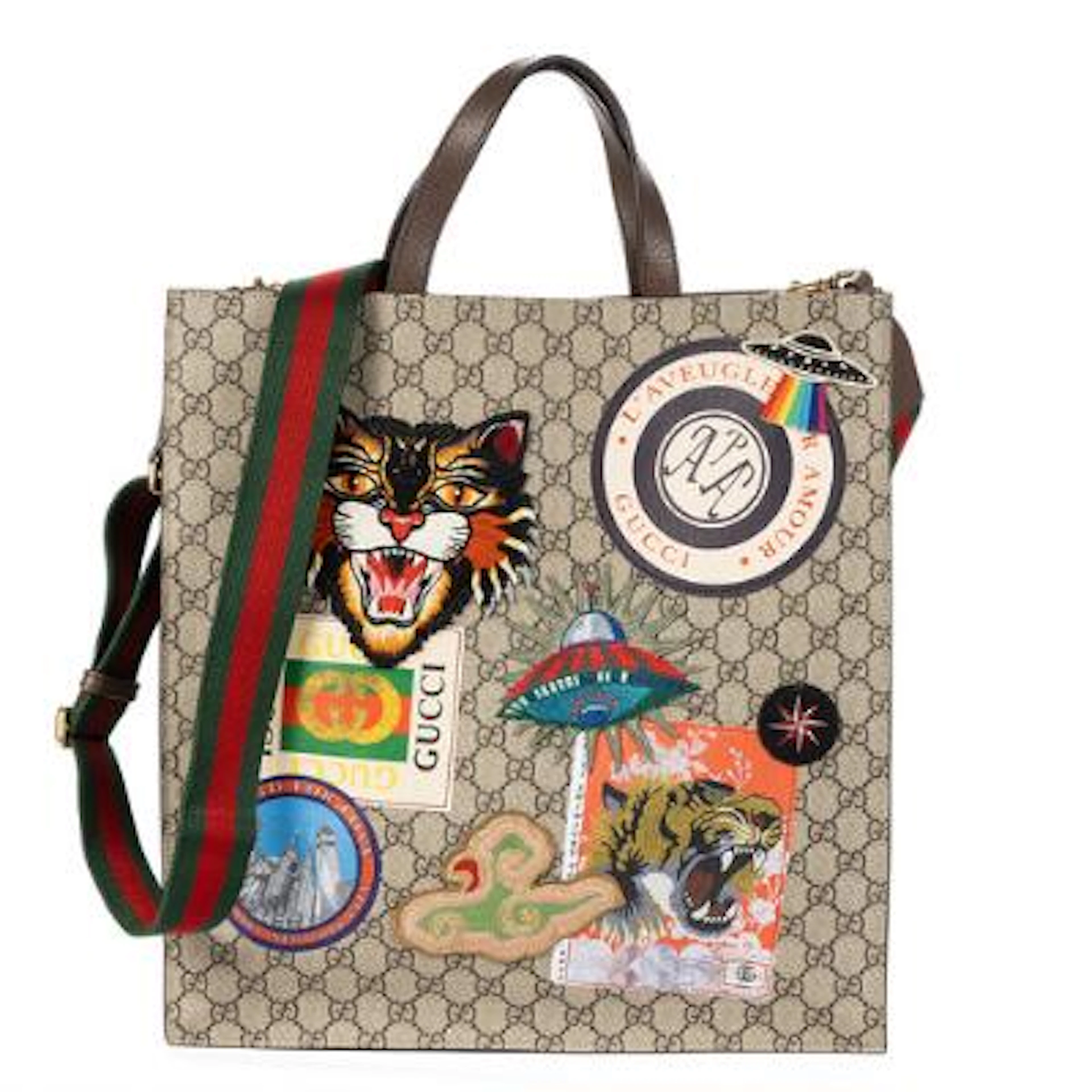 Gucci: A "Tigers GG Square Messenger" of beige/brown Supreme-monogram