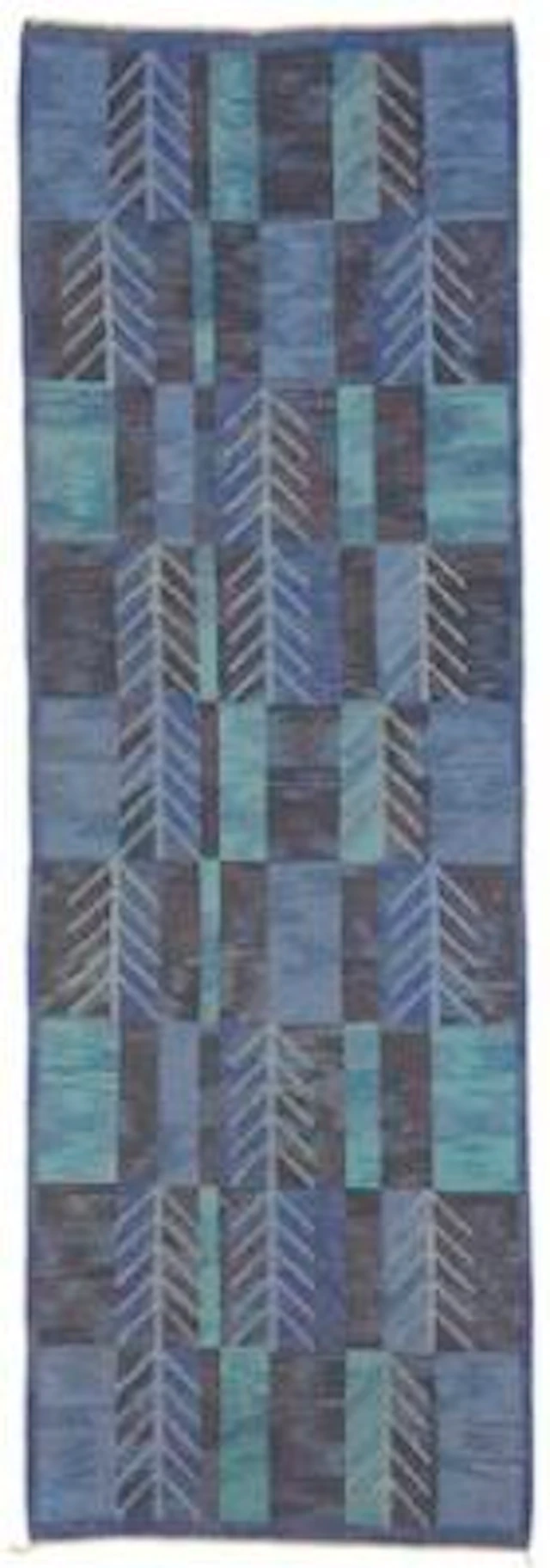 Unknown designer: Handwoven wool runner in "rölakan" flatweave technique.