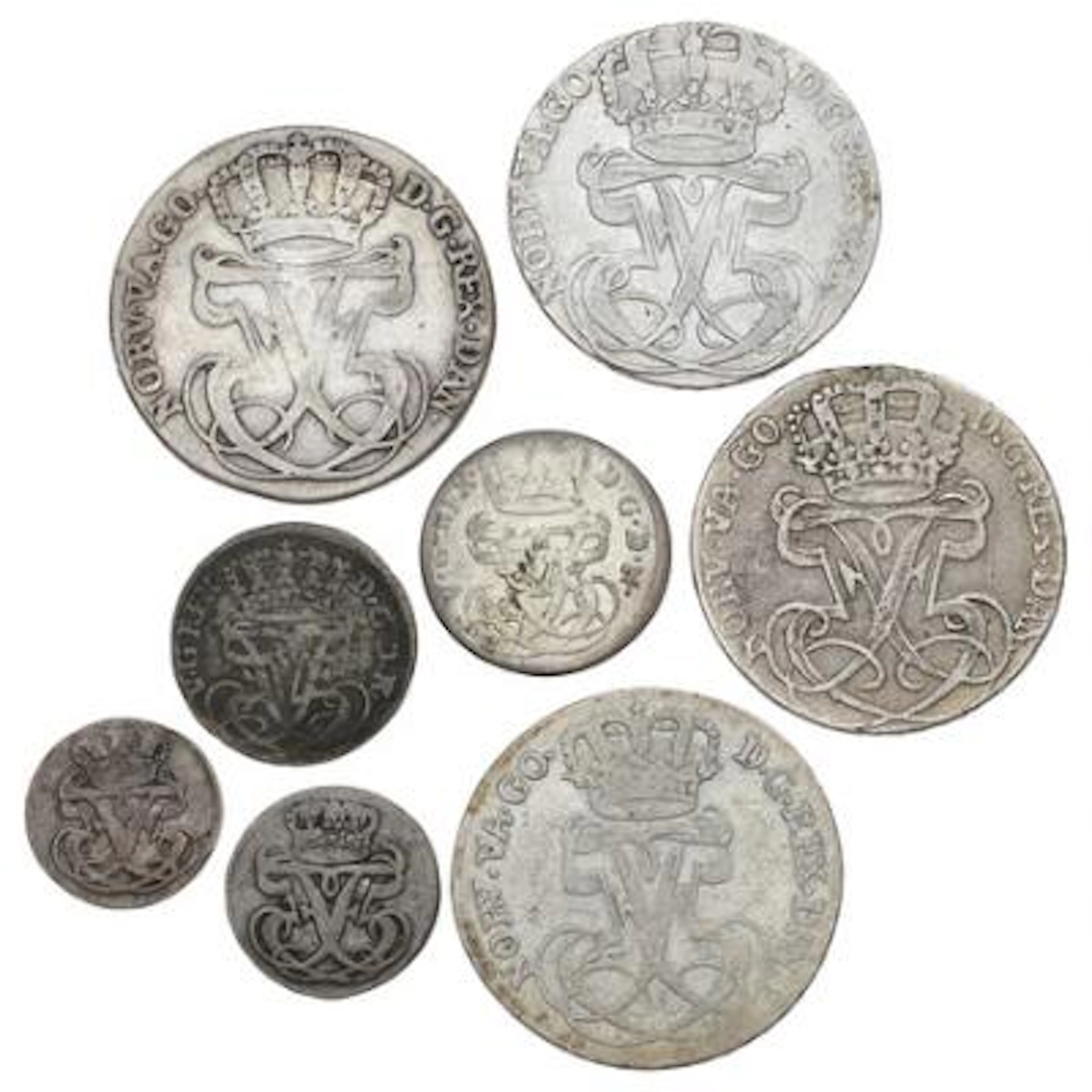 Norway, Frederik V, collection of coins, in total 8 pcs – Bruun Rasmussen