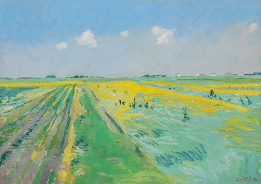 Axel P. Jensen: Summer landscape with fields. Signed Axel P.J. 41.