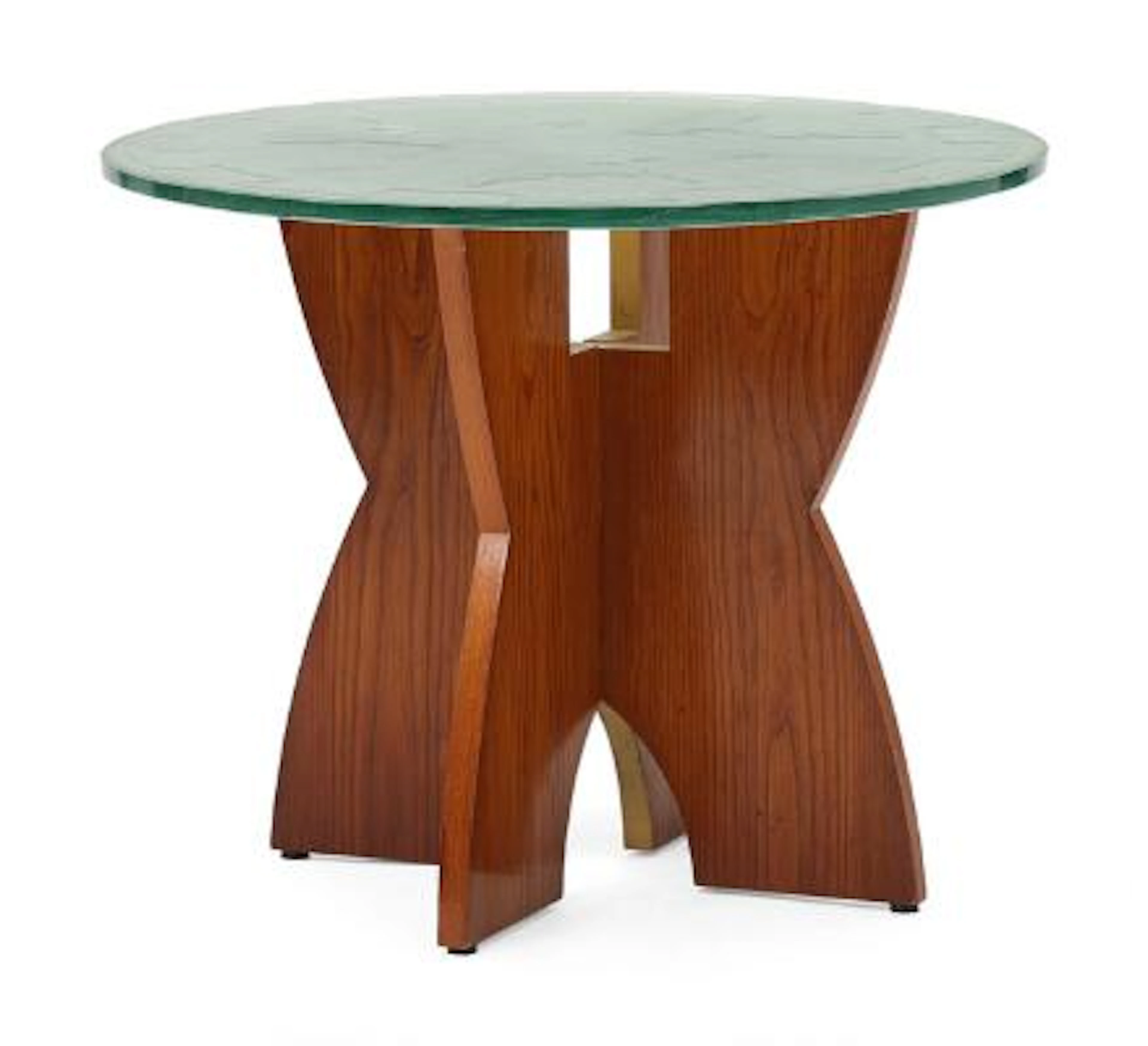 Swedish Grace coffee table with oak frame. Circular top in frosted