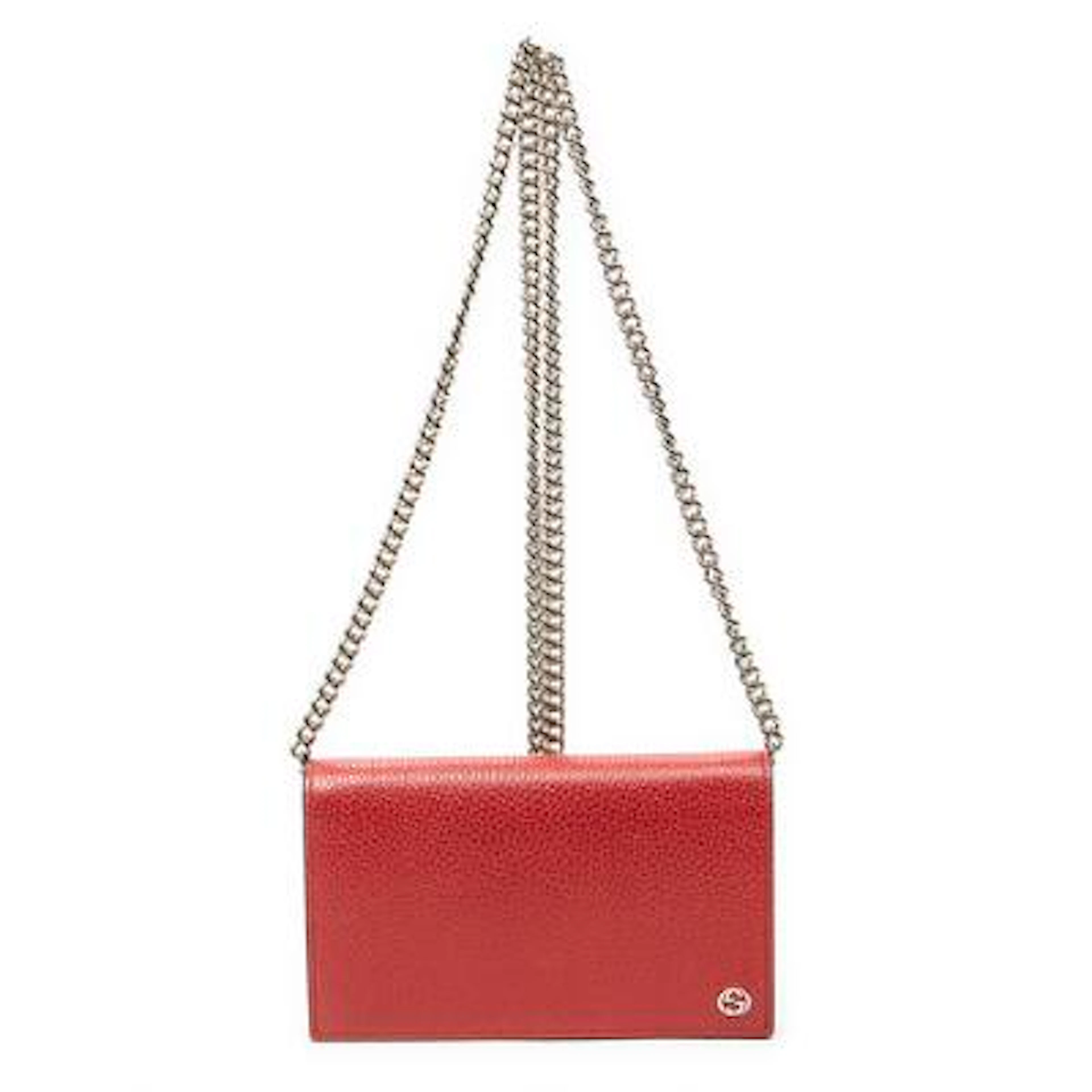 Gucci: A "Betty Wallet on Chain" purse in red calfskin with gold-toned