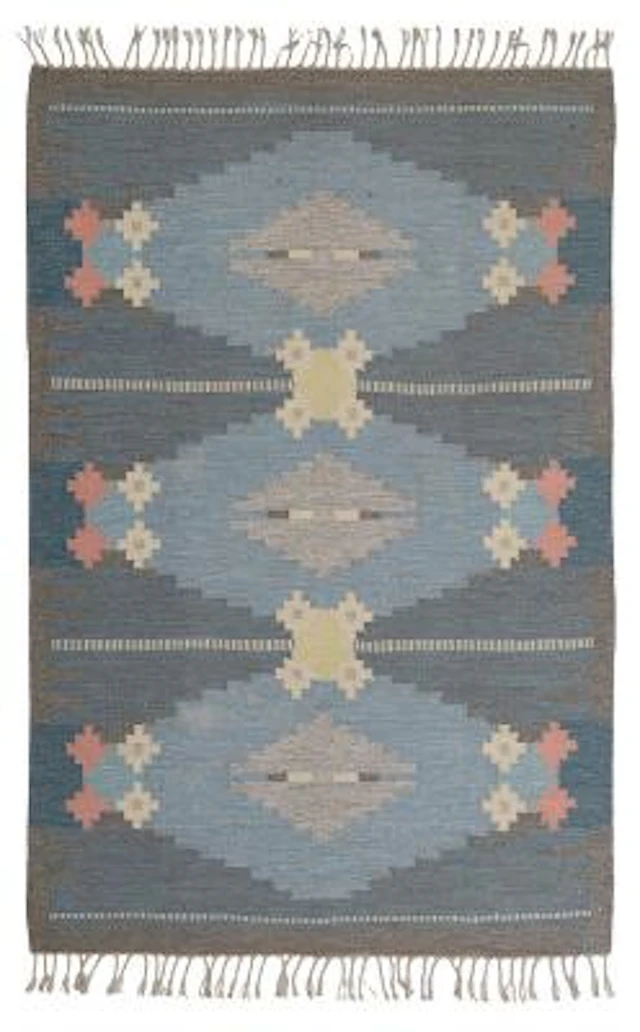 Ingegerd Silow: "Örbyhus". Handwoven wool carpet in "rölakan" flatweave