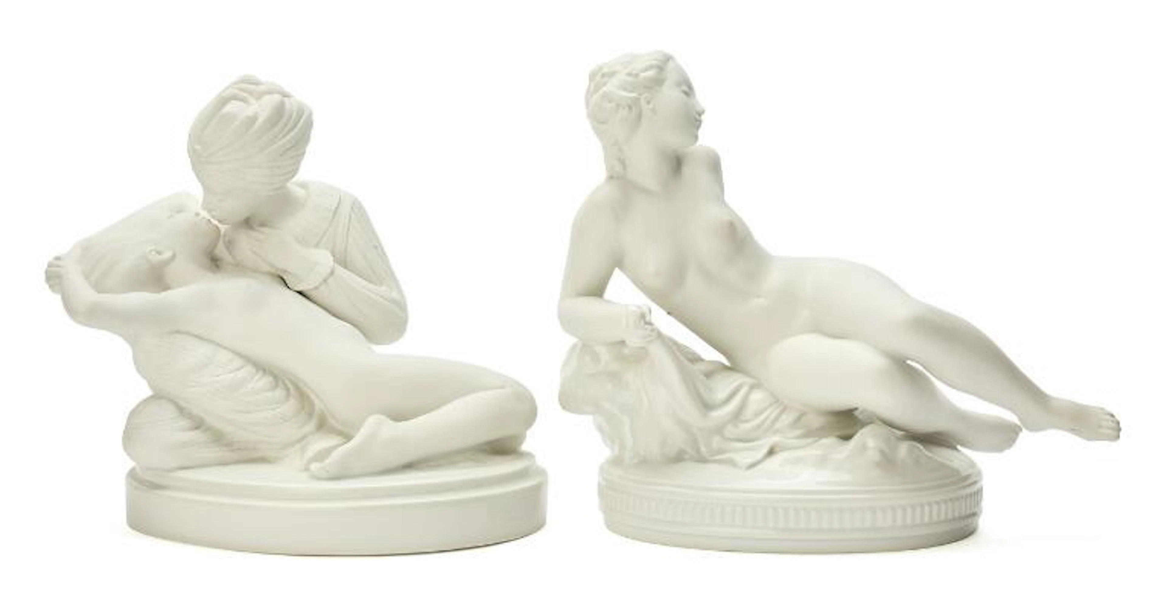 Gerhard Henning: Two partly glazed biscuit figurines. 1664 and 2417.