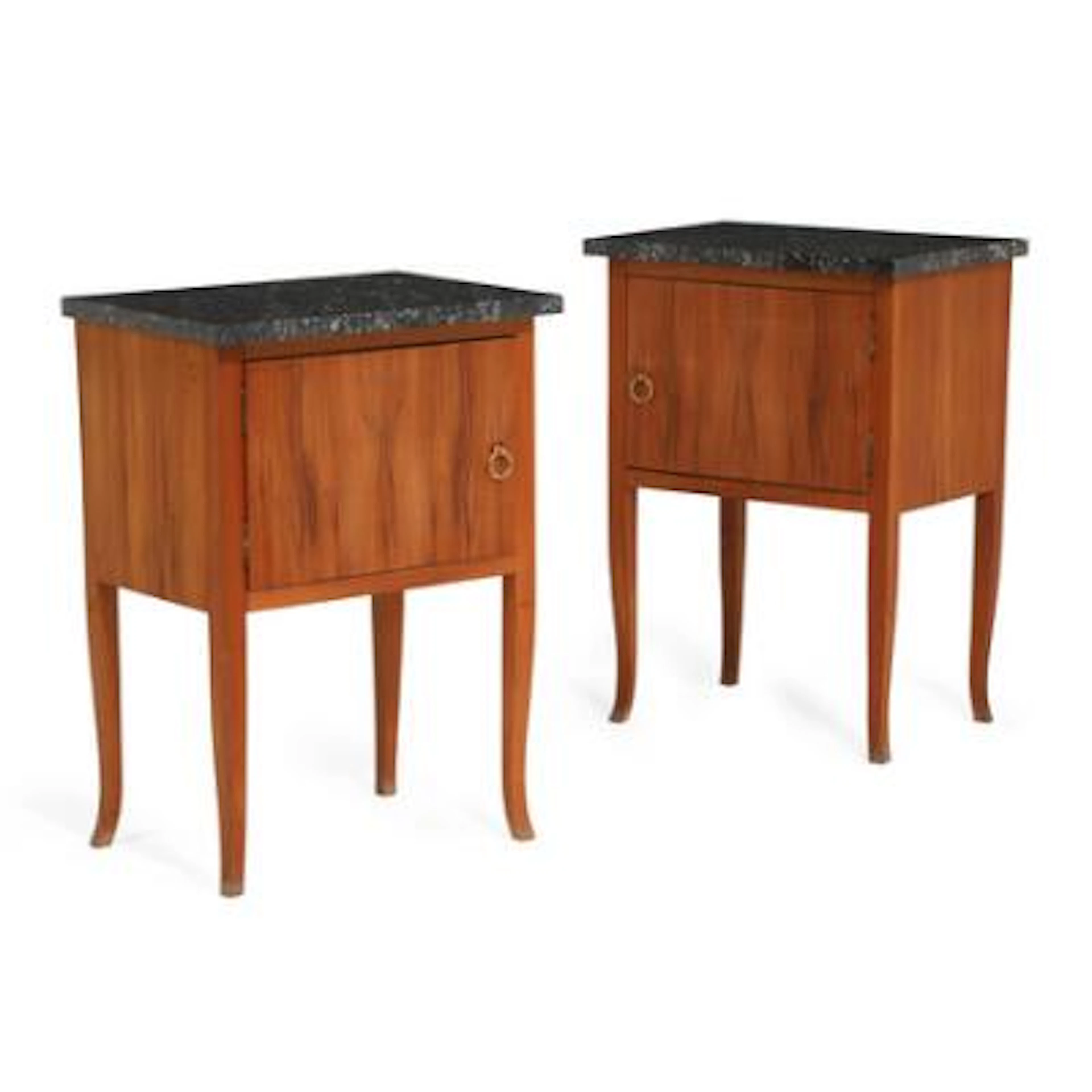 Danish design: Pair of walnut bedside tables, Belgian granite tops.
