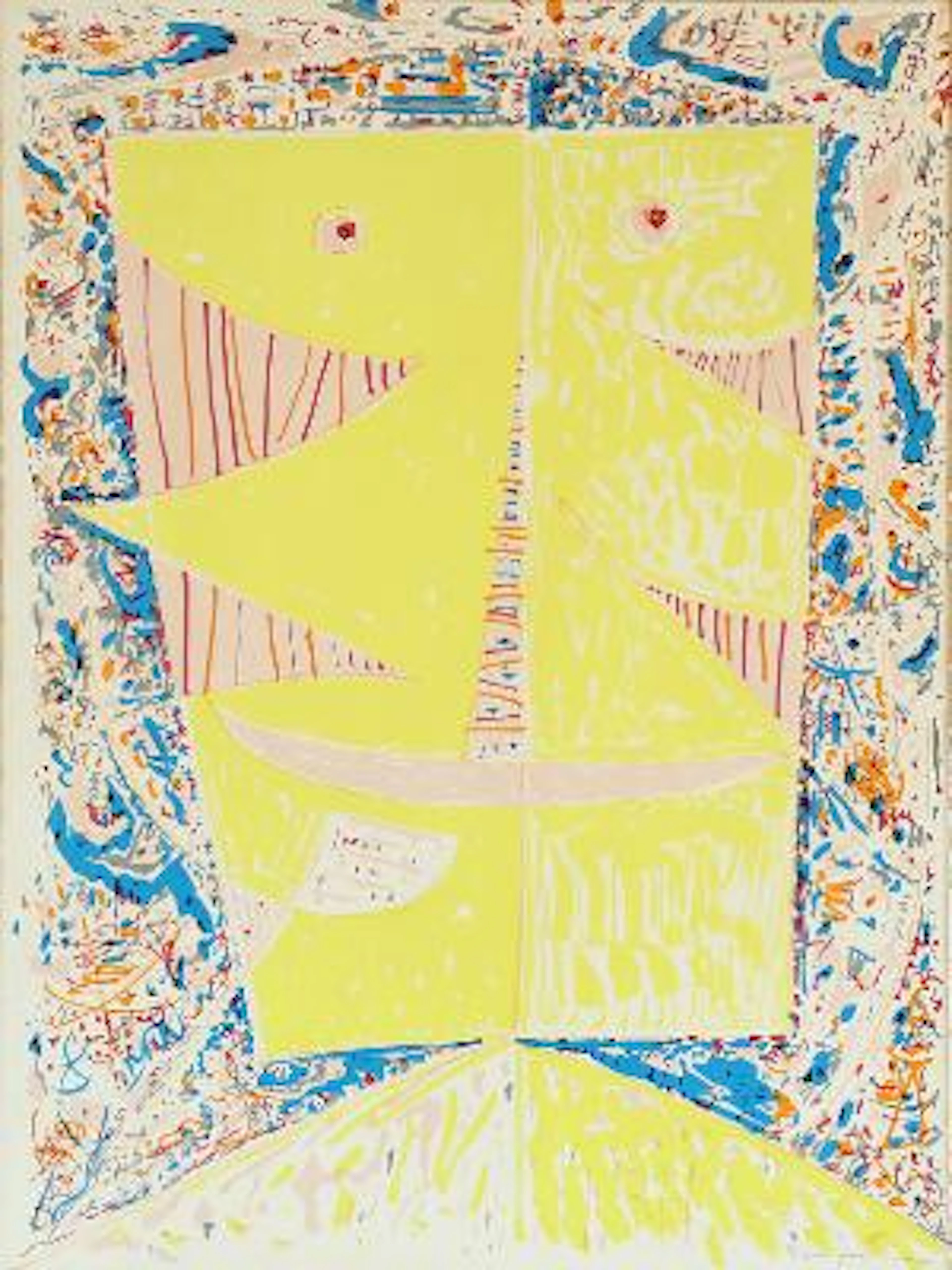 Egill Jacobsen: Mask Composition. Signed Egill Jacobsen, 93/150. Lithograph