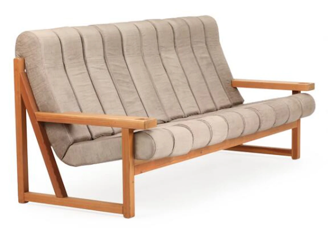Vagn M. Fuglsang: A three seater siberian larch sofa, upholstered