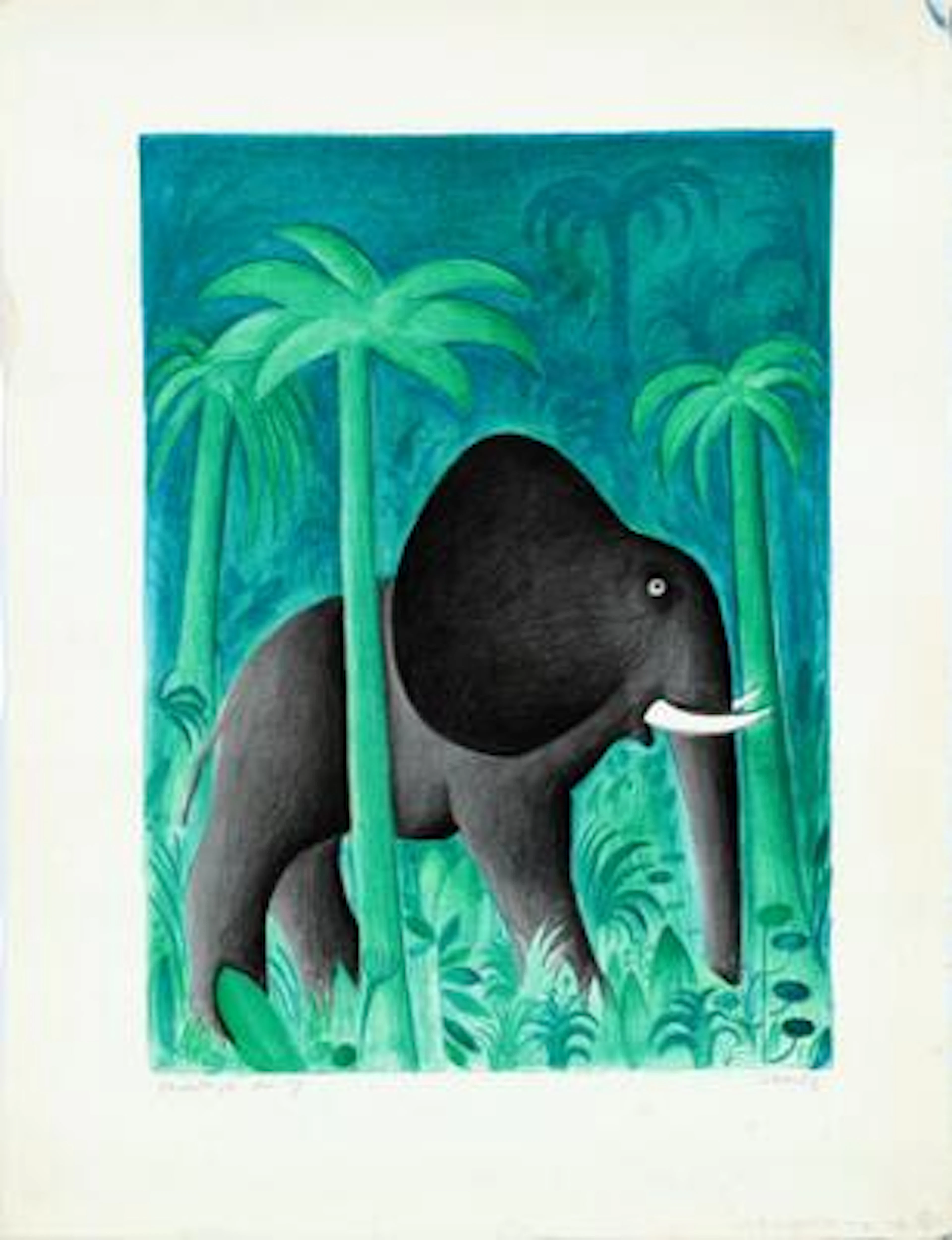 Hans Scherfig: “African Elephant”. Signed Scherfig, screen print no.