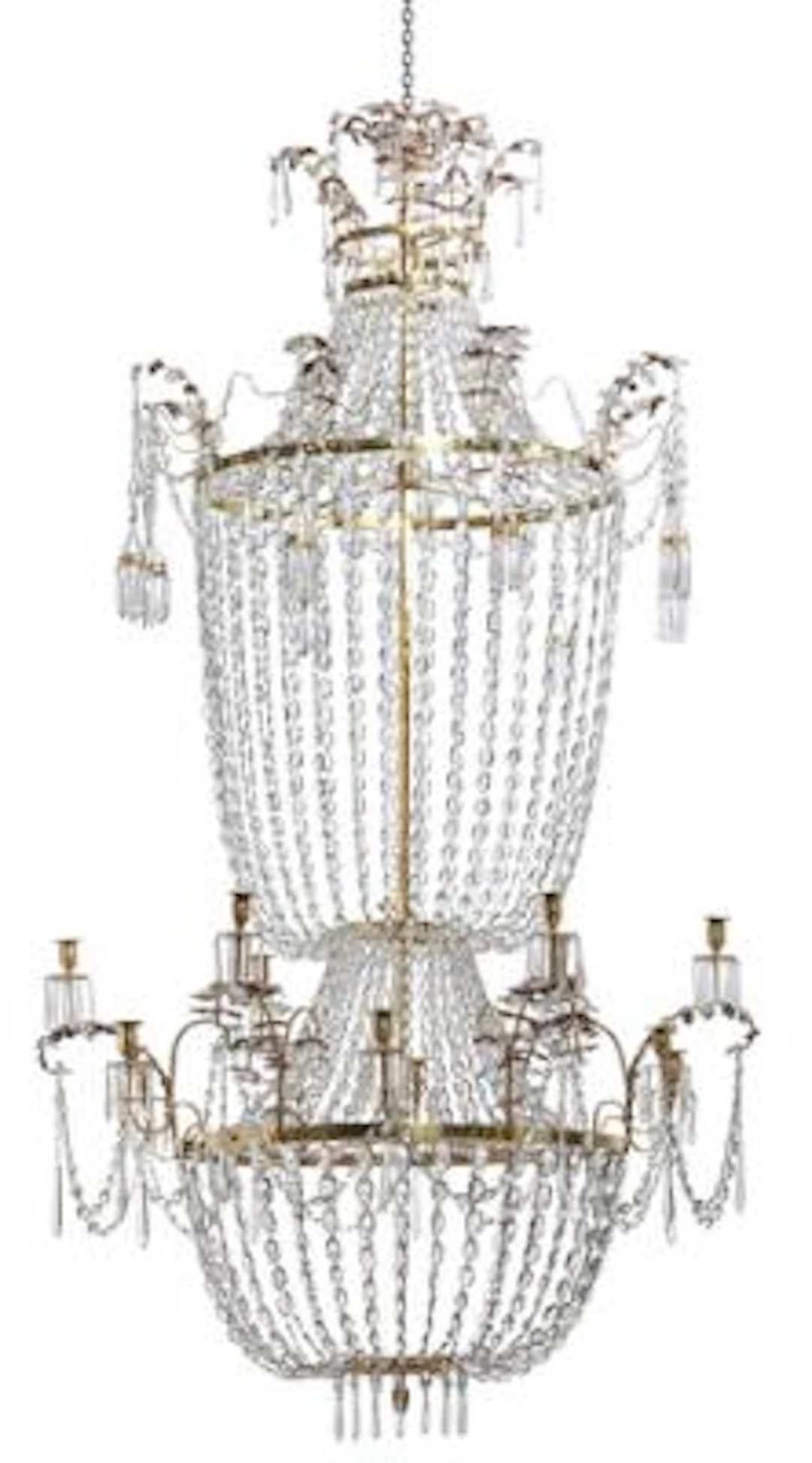 A large Louis XVI crystal and gilt bronze twelve-light chandelier.