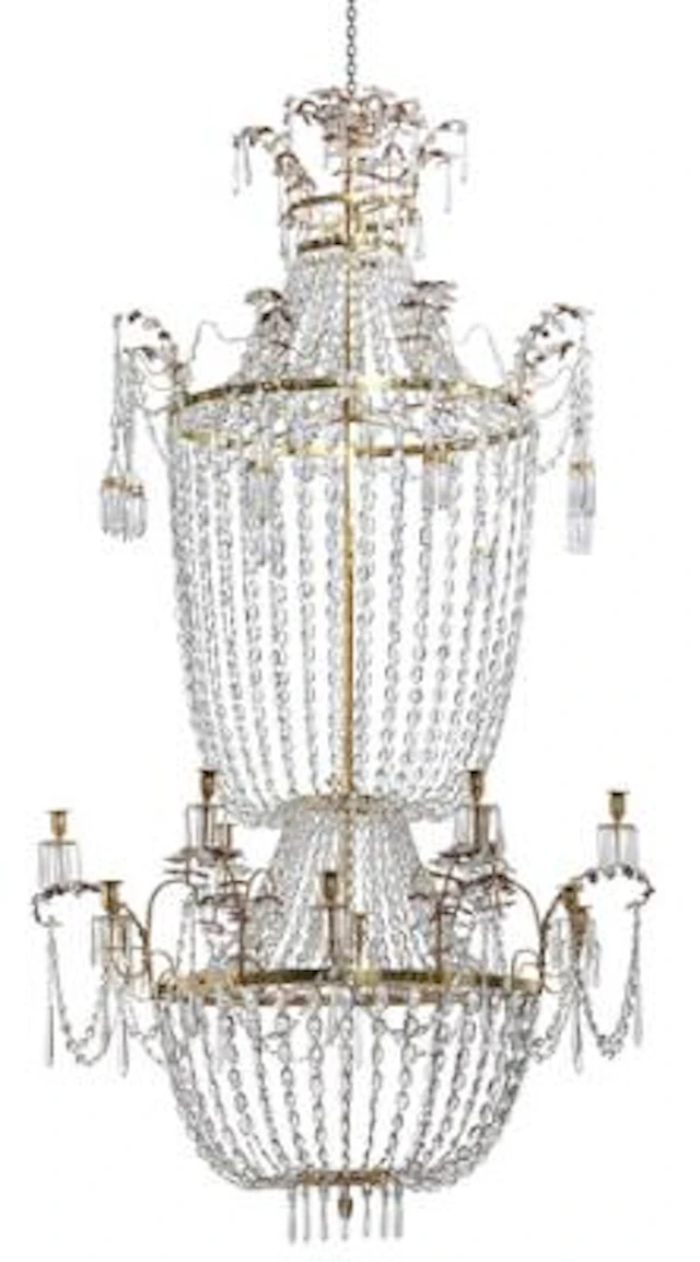 A large Louis XVI crystal and gilt bronze twelve-light chandelier.