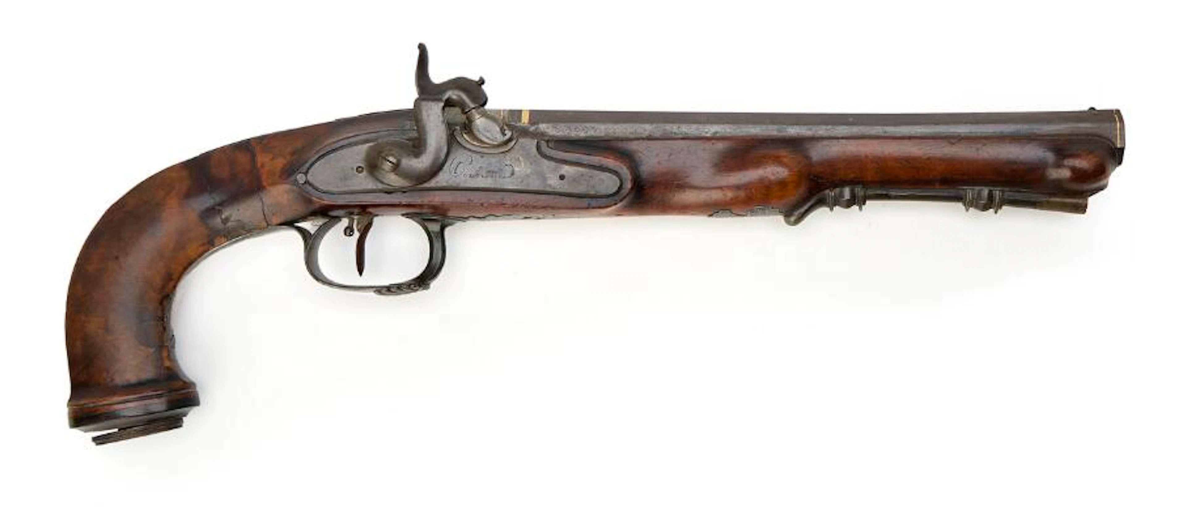 French iron-mounted percussion pistol (converted from flintlock) dating