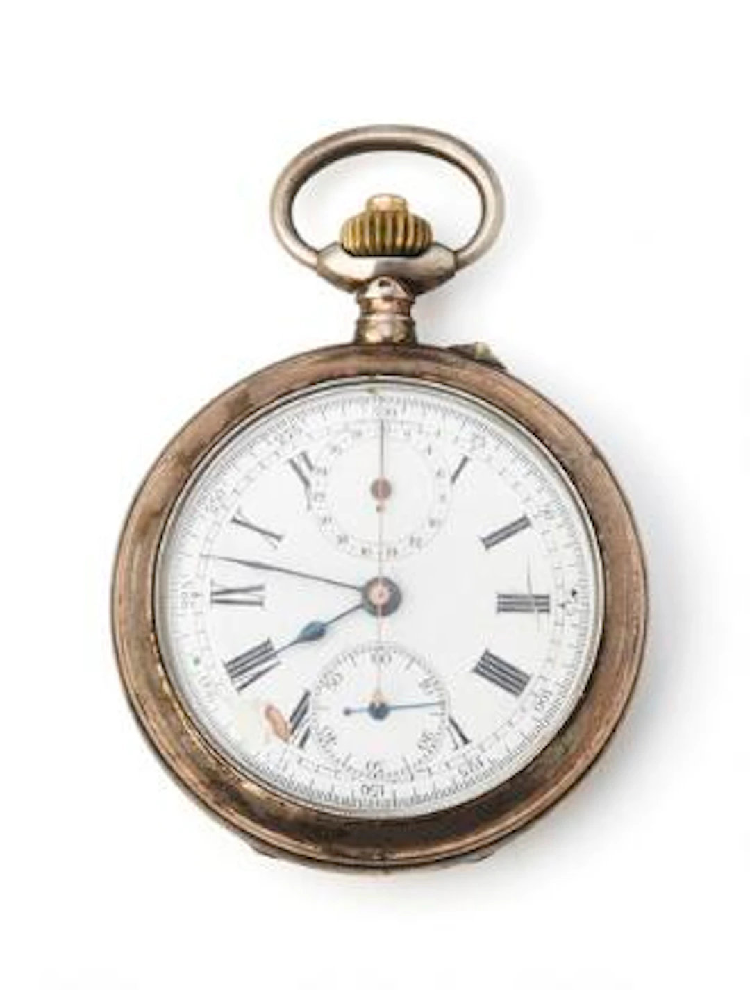 Unknown: Chronograph pocket watch of silver. Mechanical movement with
