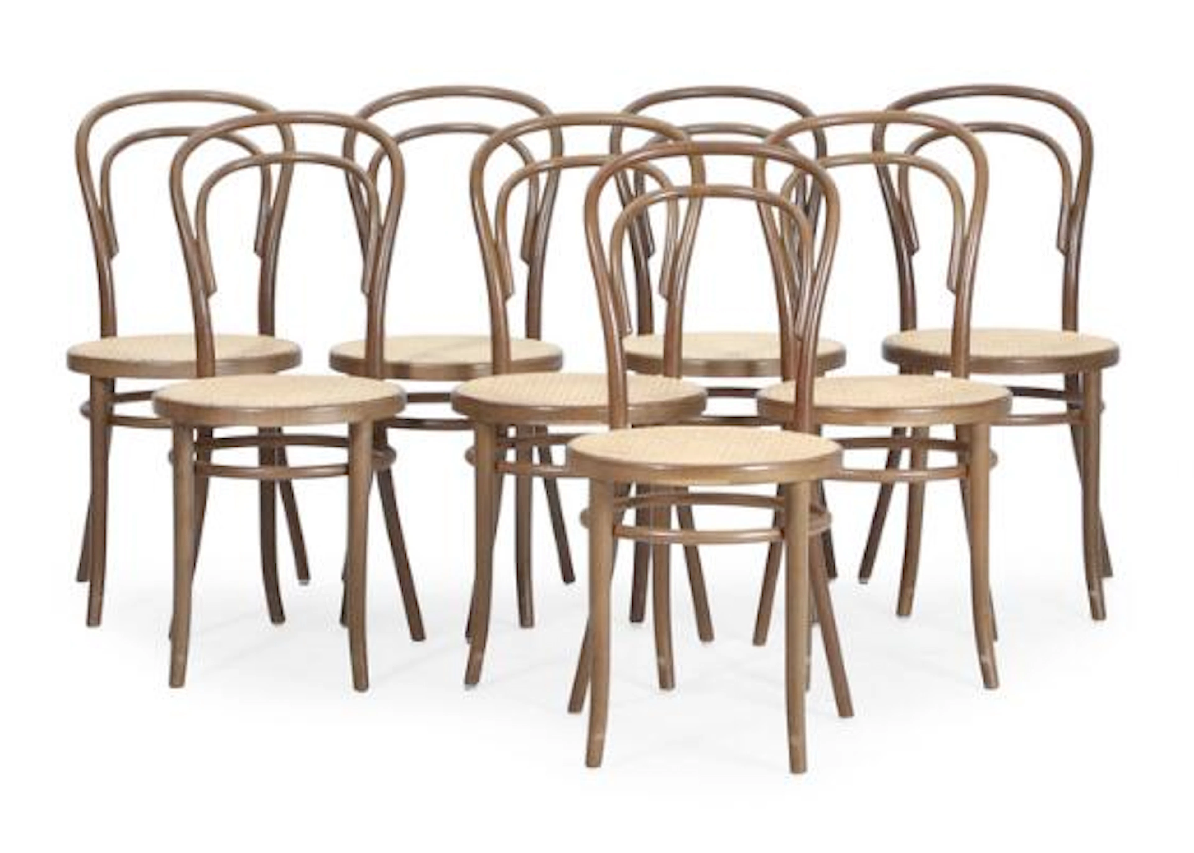 Michael Thonet: "No. 14". Eight dark stained bentwood chairs, seats