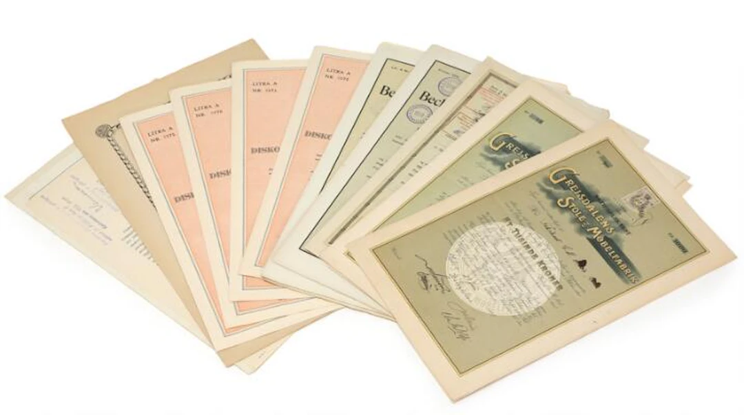 Collection of Danish share certificates, in total 15 pcs of which