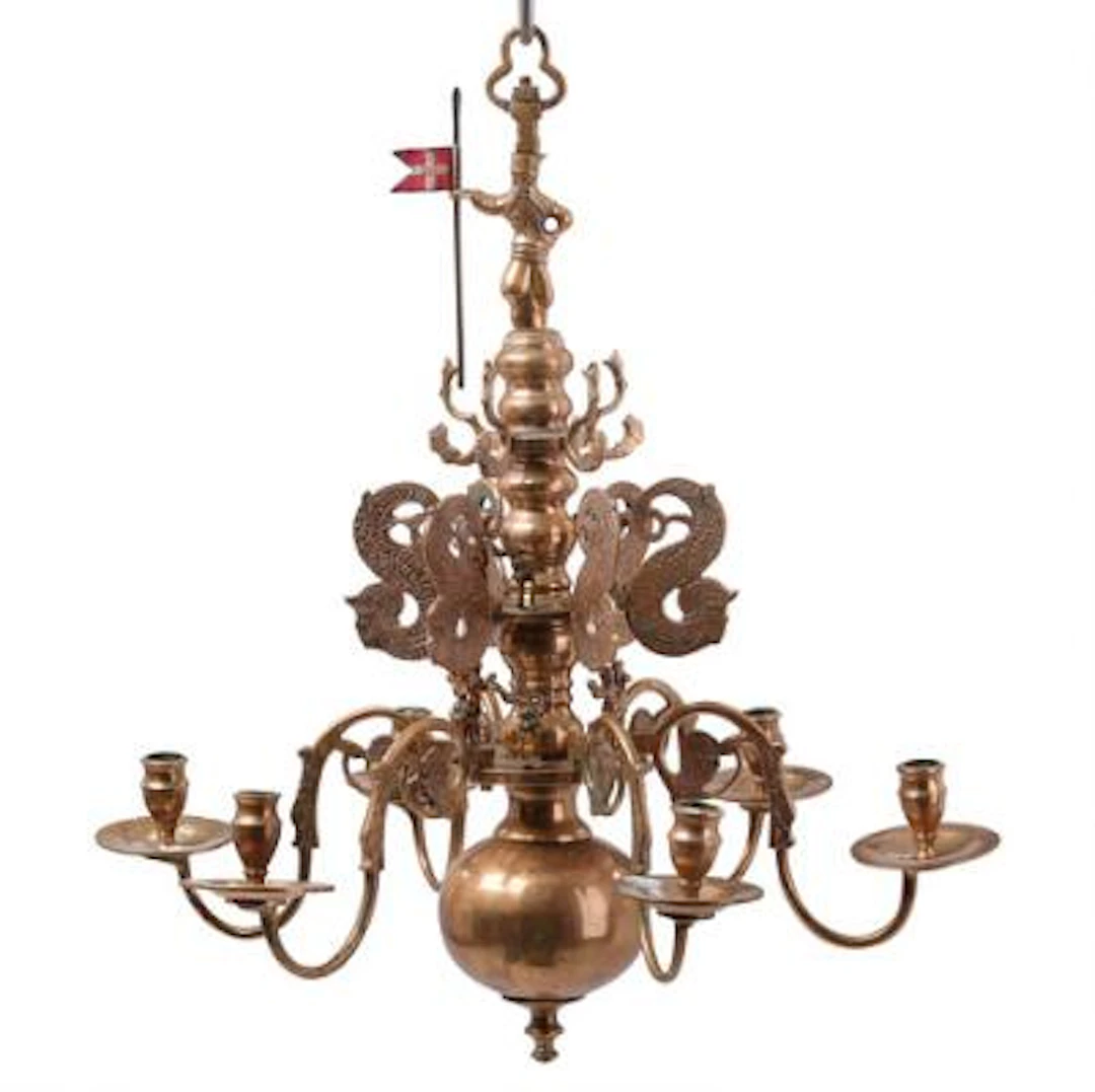 A church chandelier of brass, 18th–19th century. H. 61 cm. – Bruun