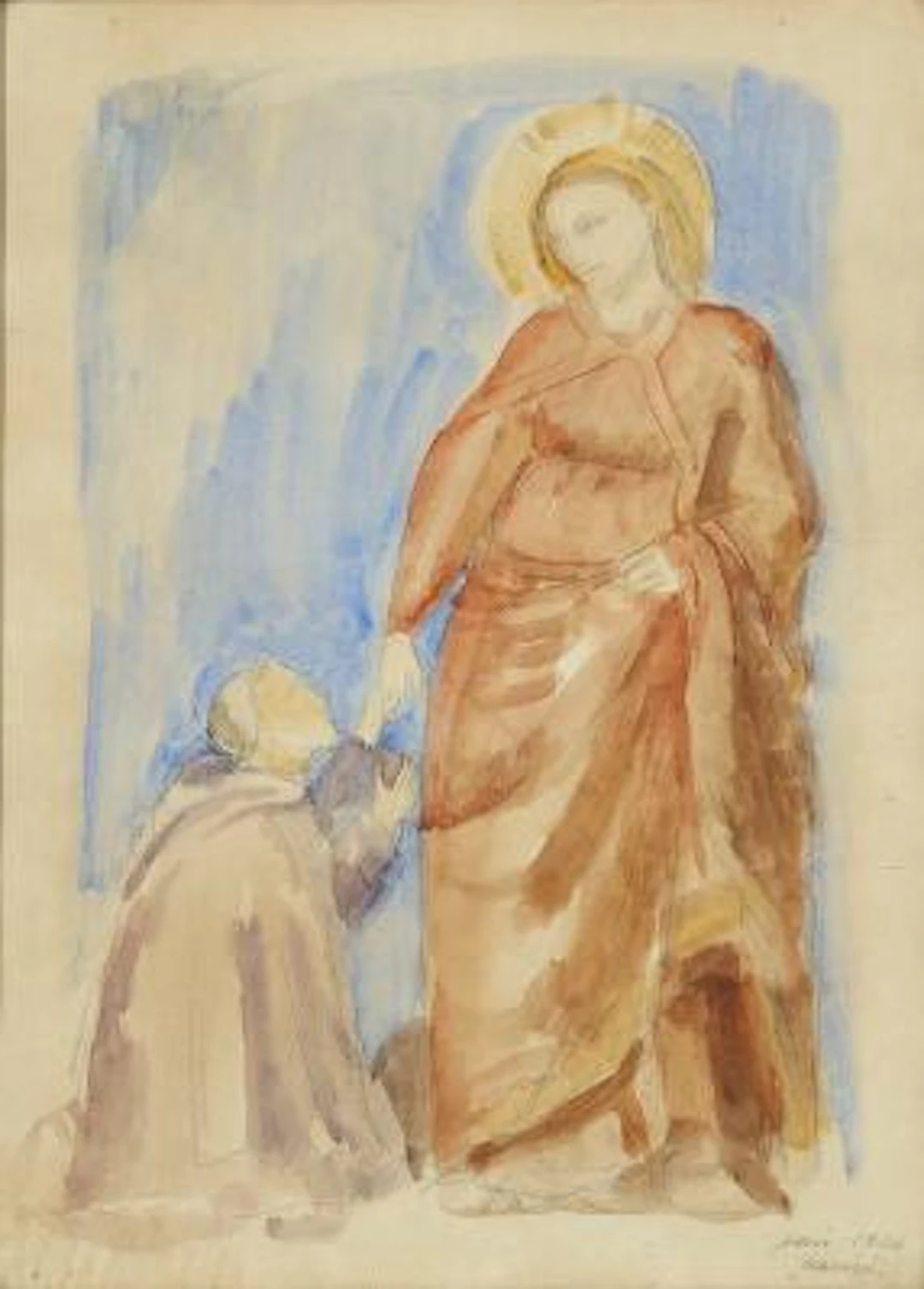 Jais Nielsen: "Assisi". Signed Jais 1920. Watercolour and pencil on