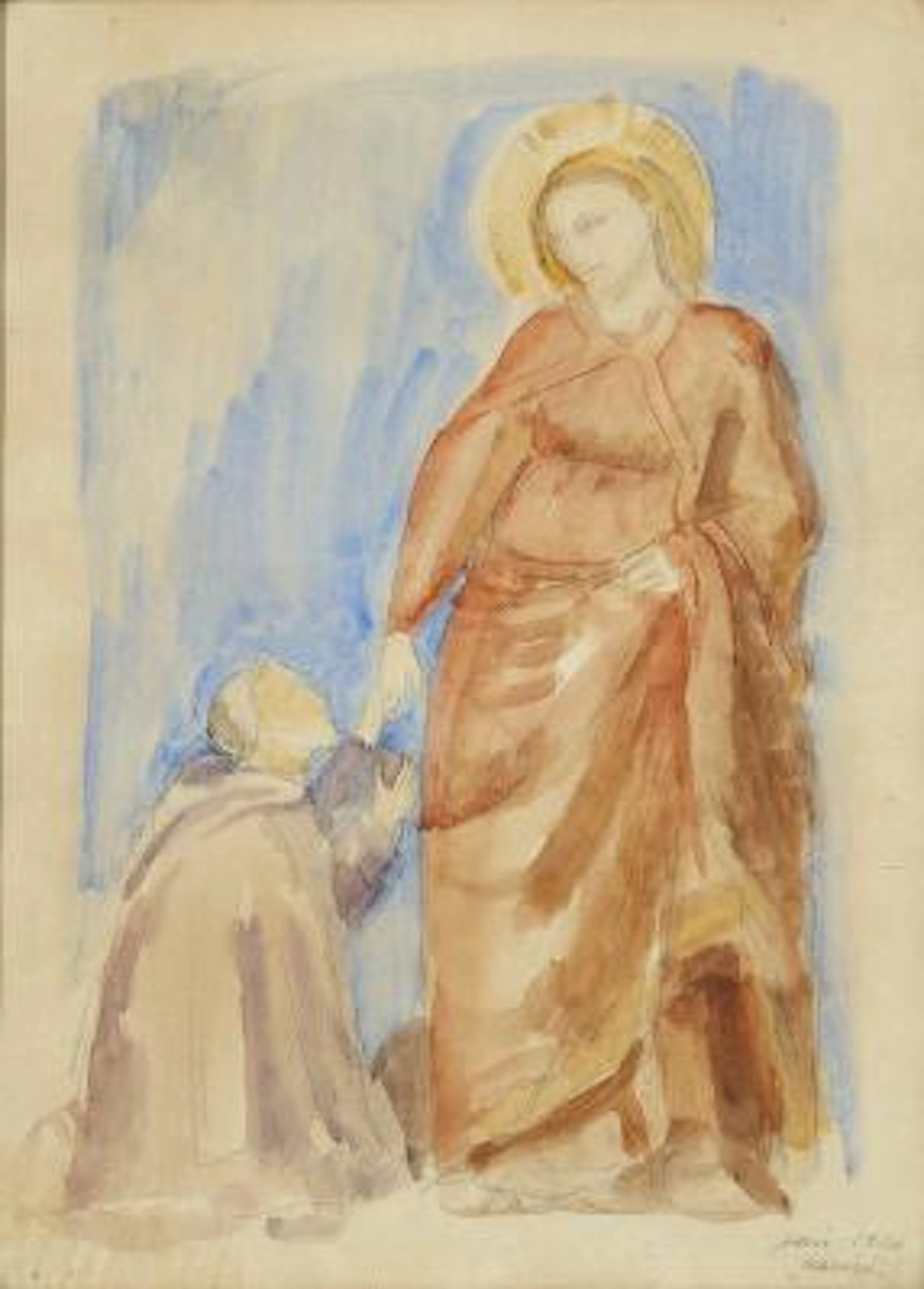 Jais Nielsen: "Assisi". Signed Jais 1920. Watercolour and pencil on