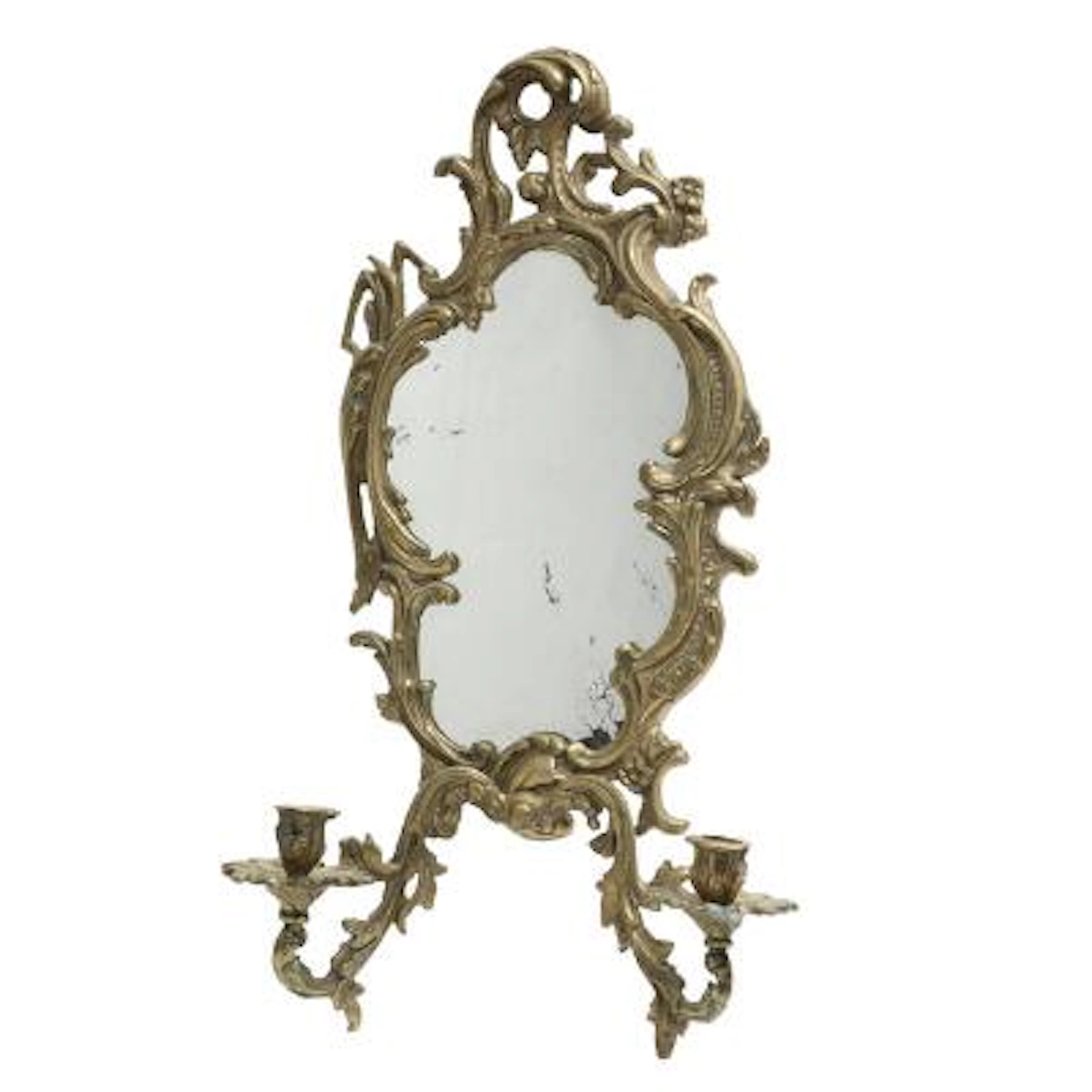 Wall mirror in a Rococo style bronze frame with two brackets. 19th