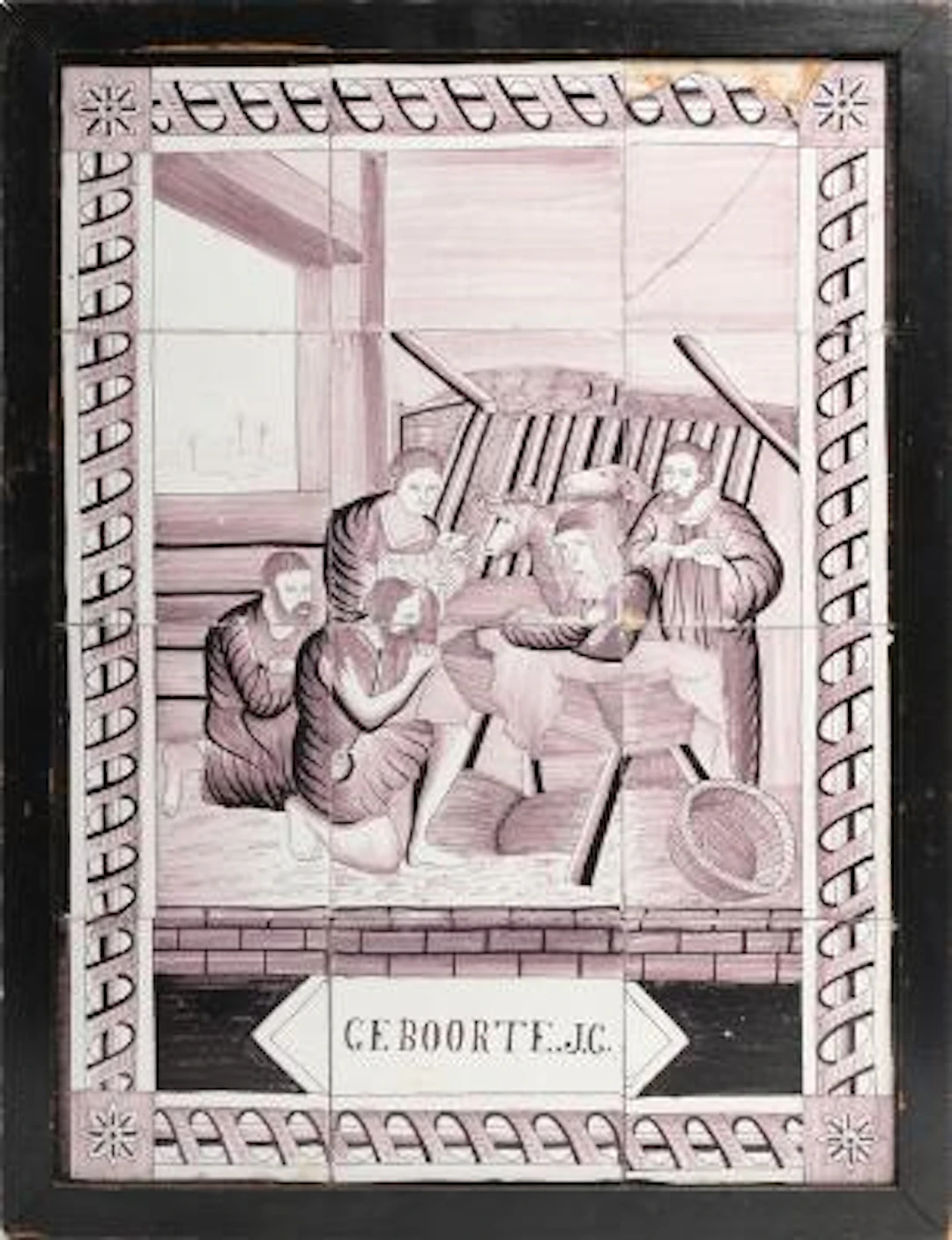 Delft tile picture of faience, decorated in manganese with the Holy