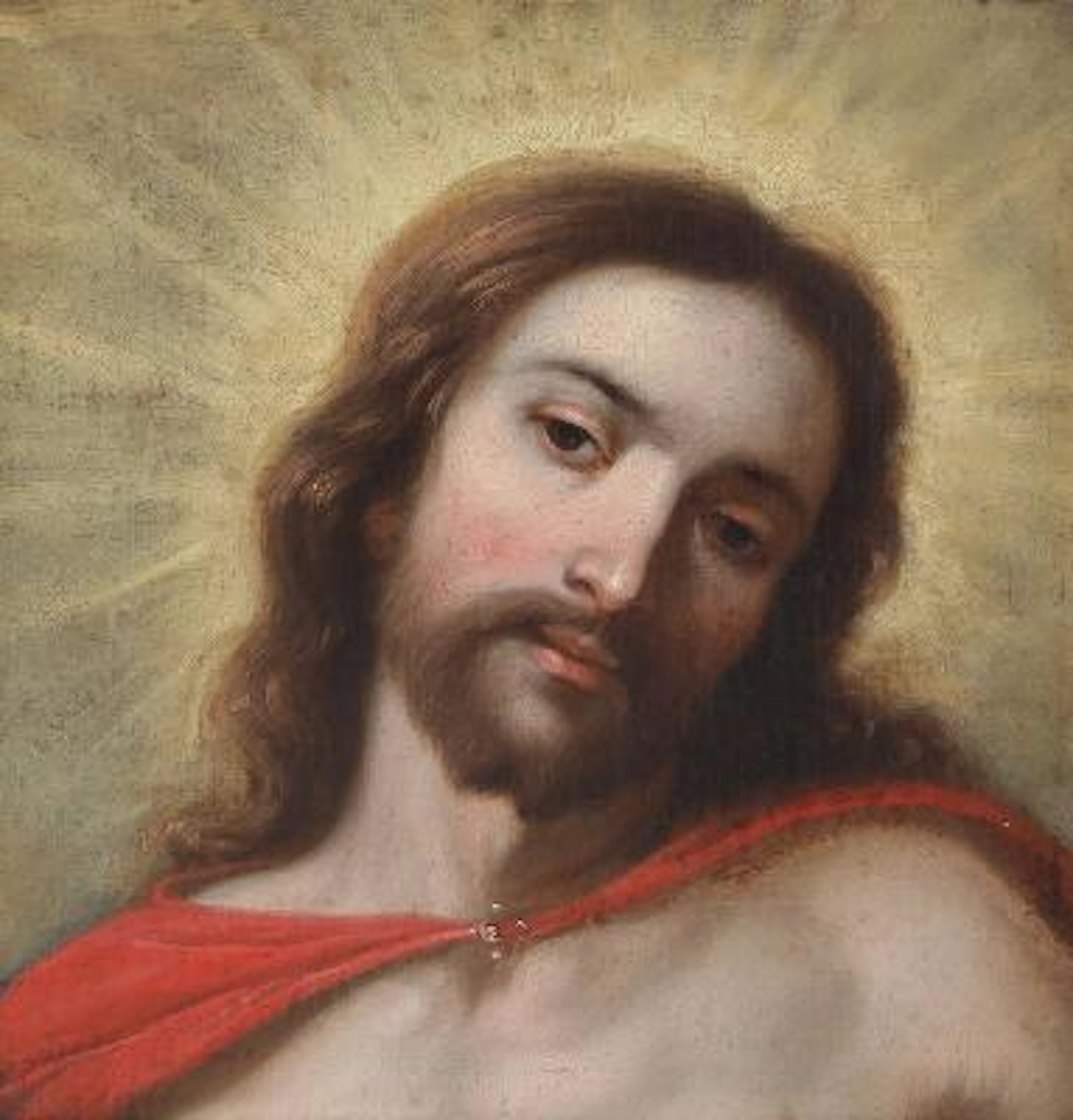 Unknown painter, 18th century.: Jesus with red cloth. Unsigned. Oil