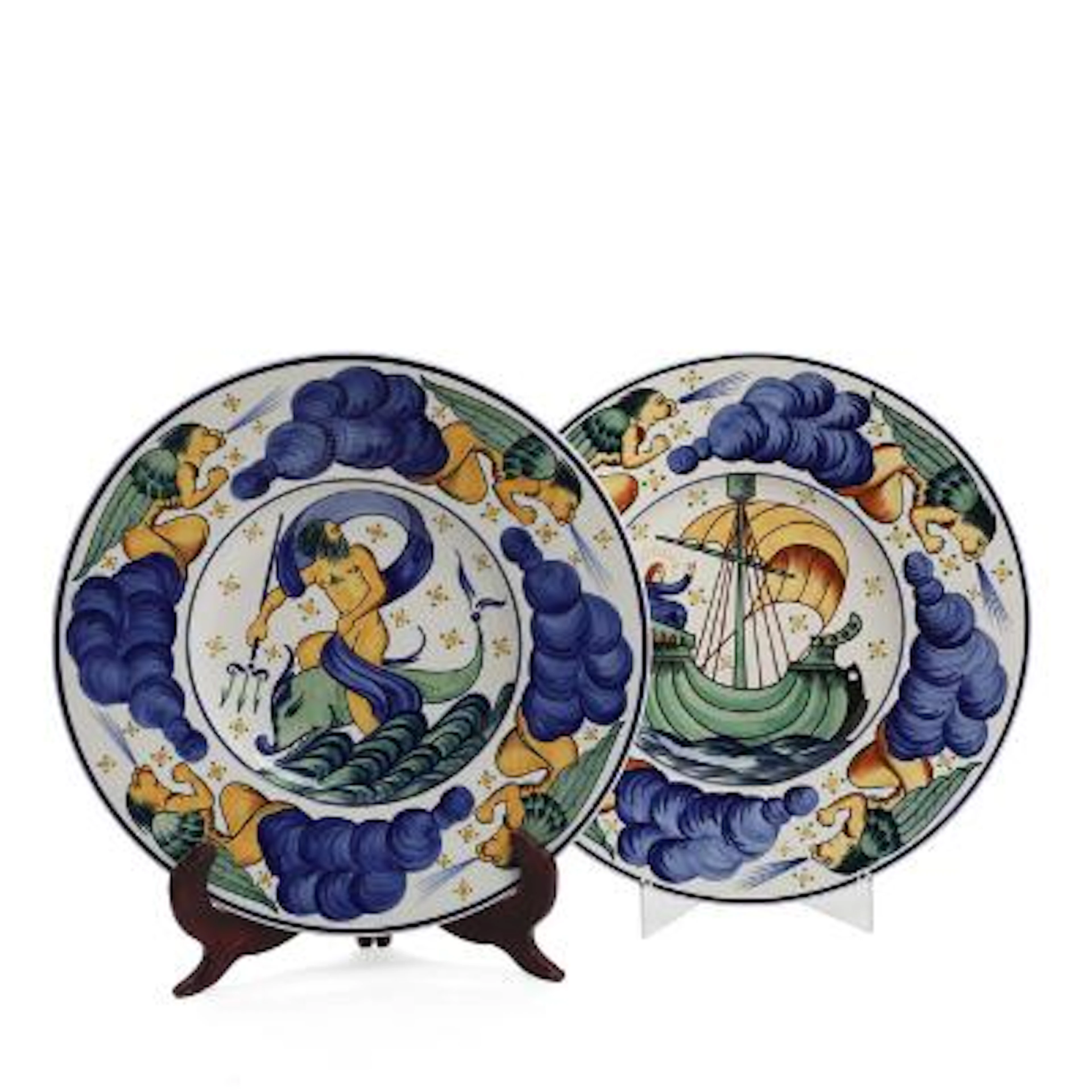 Harald Slott-Møller: Two faience wall platters, decorated with Neptune