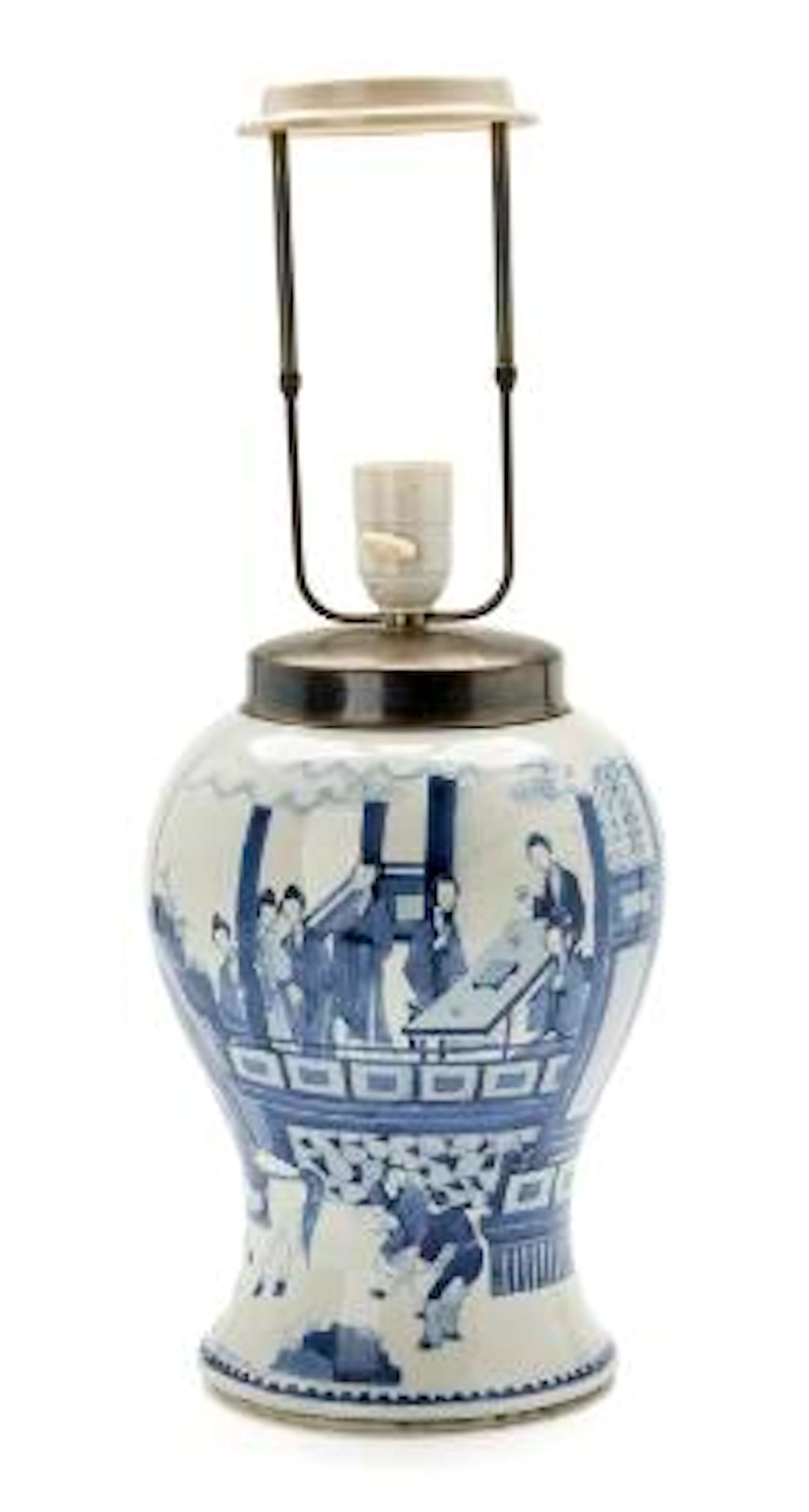 A Chinese blue and white vase, Kangxi 1662-1722 period. Mounted as