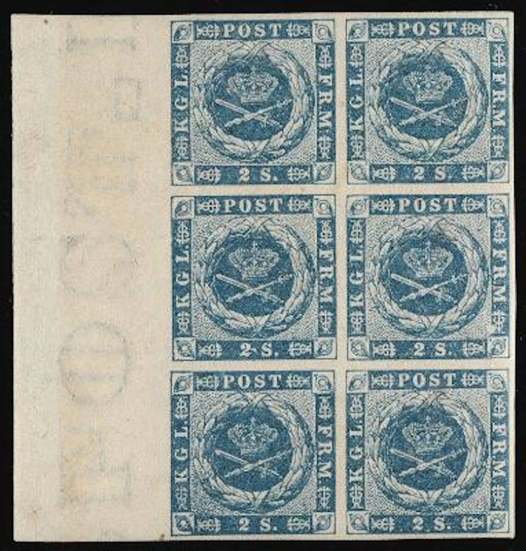1854. 2 Sk. blue. MNH BLOCK OF 6. Plate II, no. 51-52/71-72. With