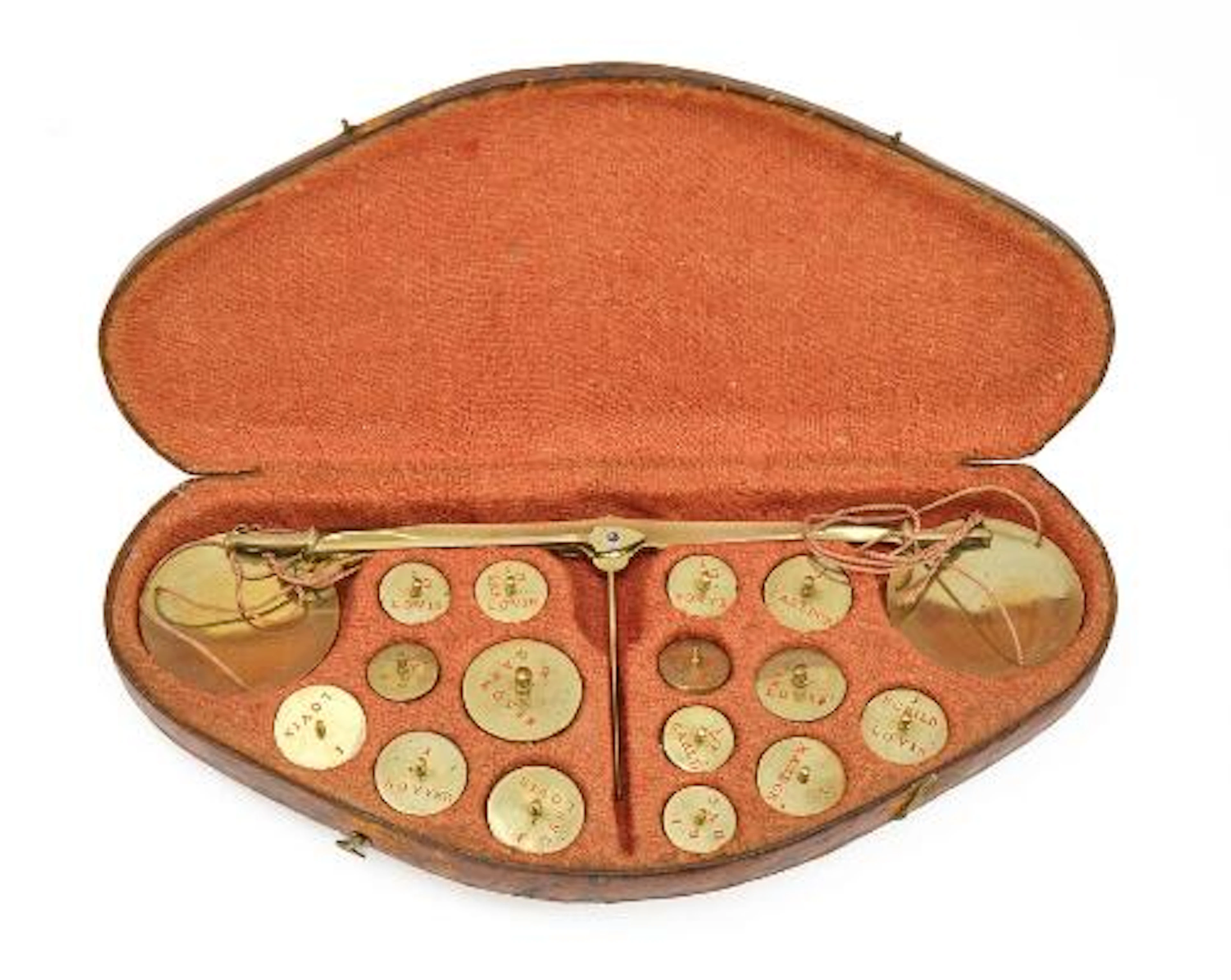 French gold coin weight in case. First half of 19th century. L. 22