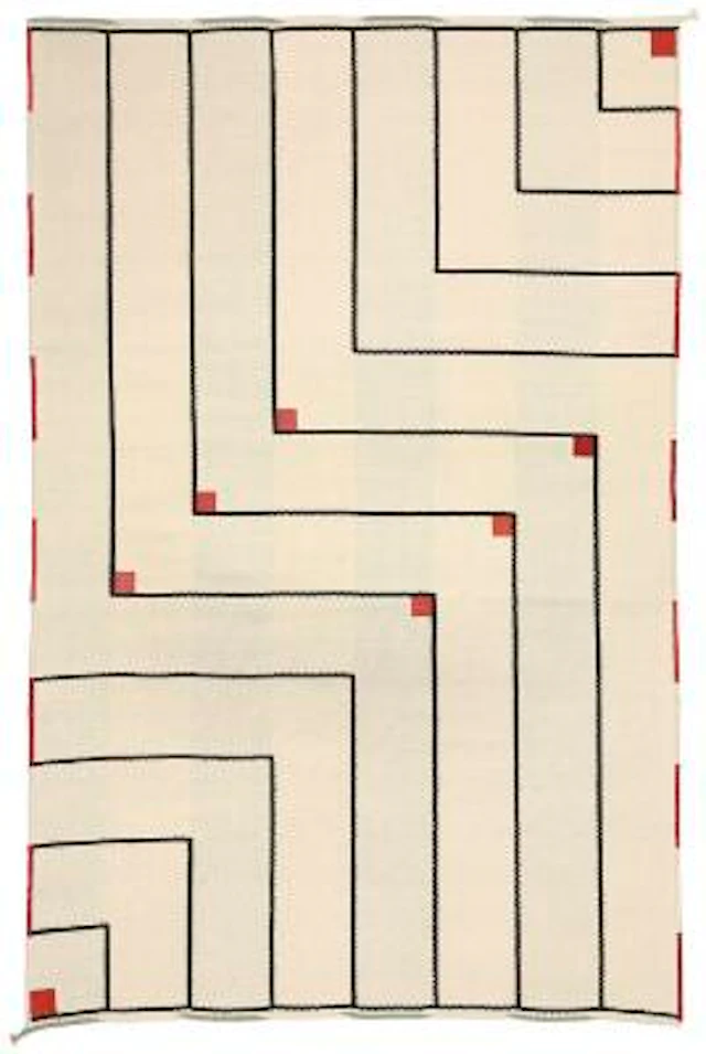 Vibeke Klint: Hand-woven wool carpet. Geometric pattern in black on