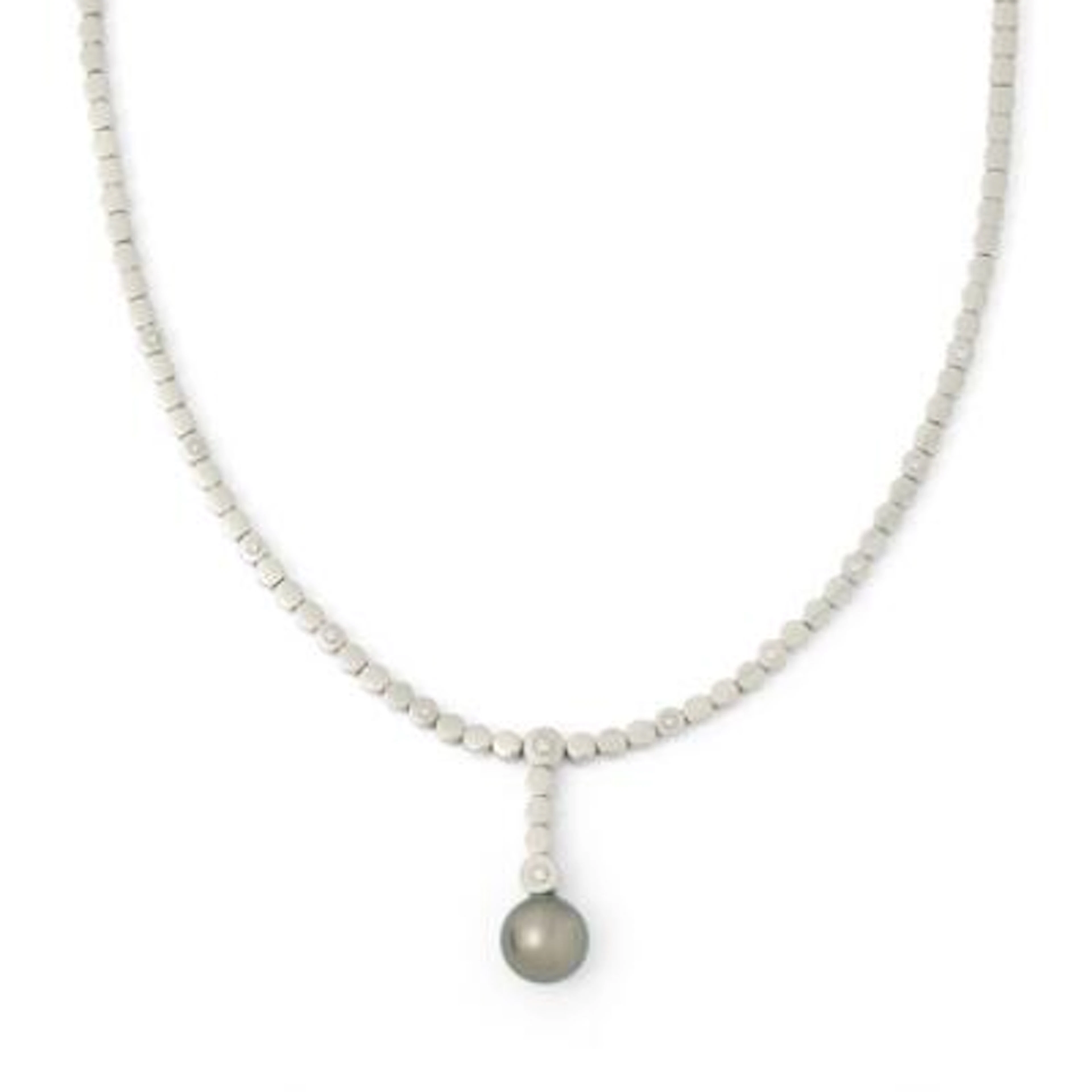 A necklace set with a cultured pearl and a diamondsmounted in 18k