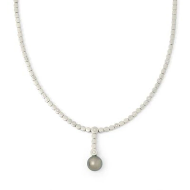A necklace set with a cultured pearl and a diamondsmounted in 18k