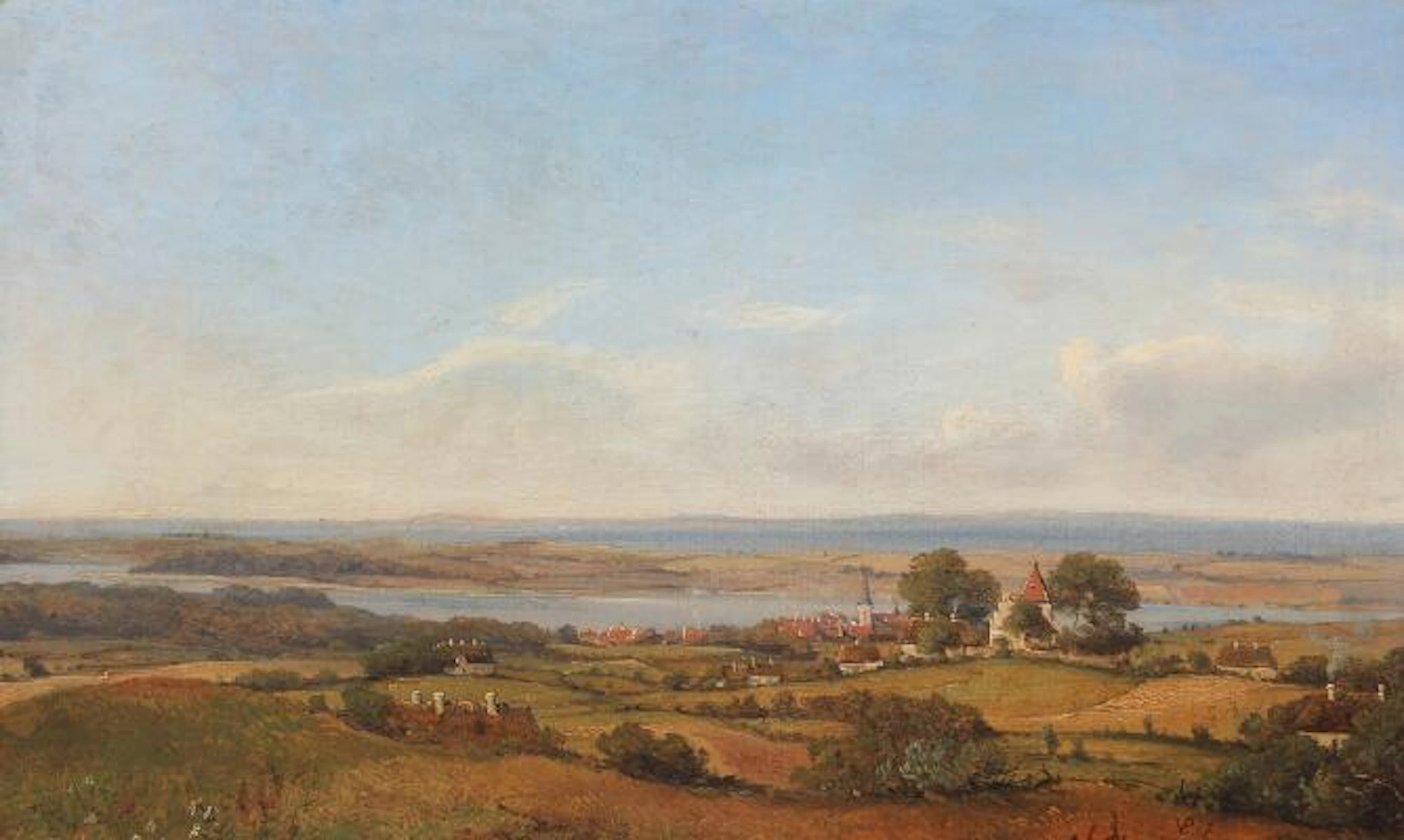 Vilhelm Petersen: Landscape with a view towards Middelfart. Signed.
