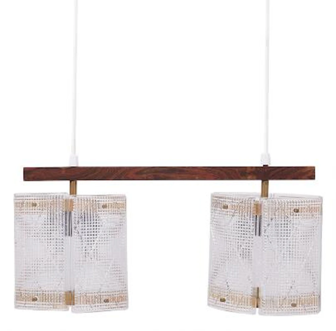 Carl Fagerlund: Ceiling lamp with frame of palisander and brass. Two