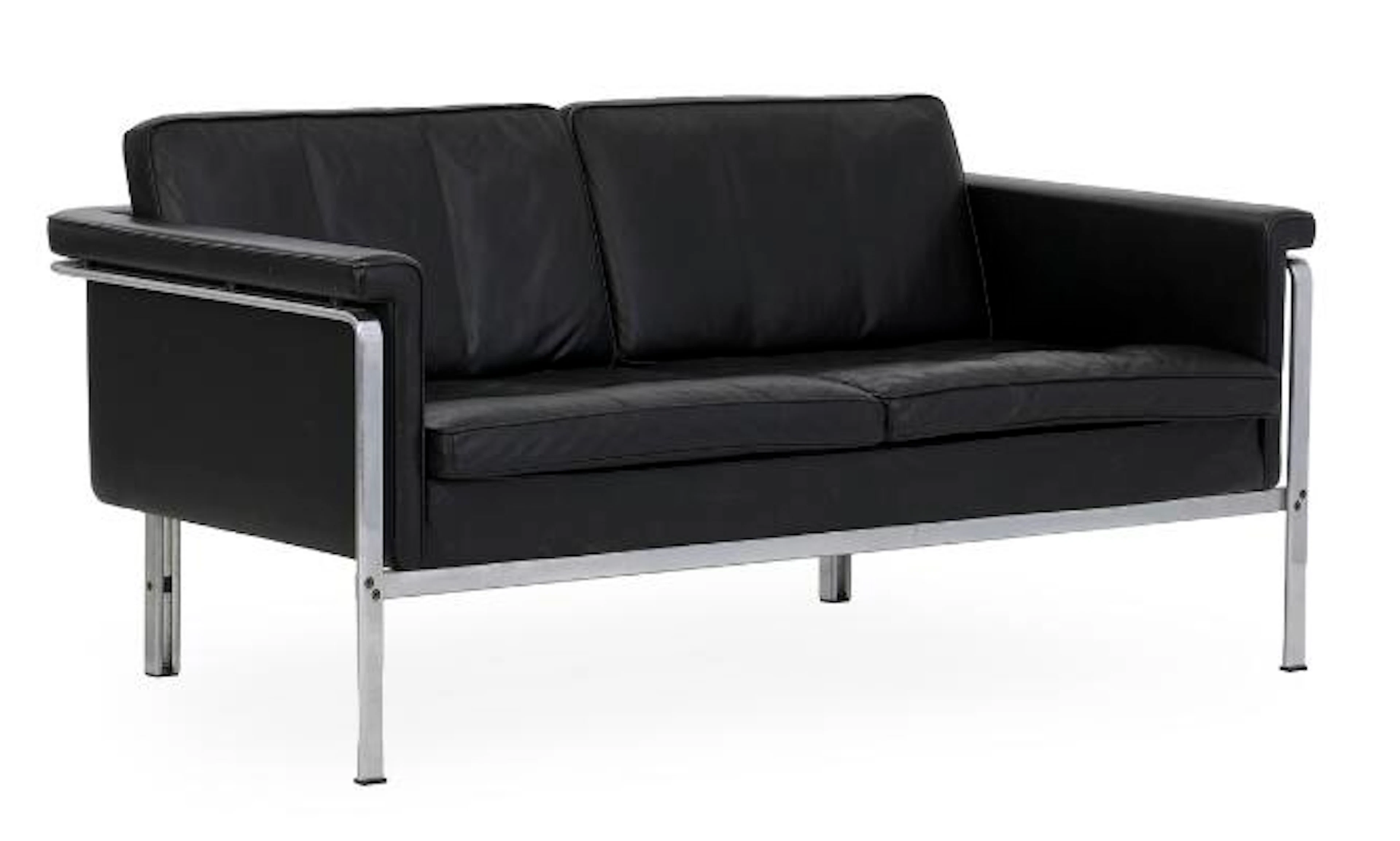 Horst Brüning: Freestanding two-person sofa with steel frame, upholstered
