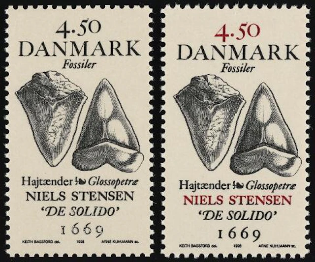 1998. Fossils, 4,50 kr. Variety "RED COLOUR MISSING". UNIQUE stamp