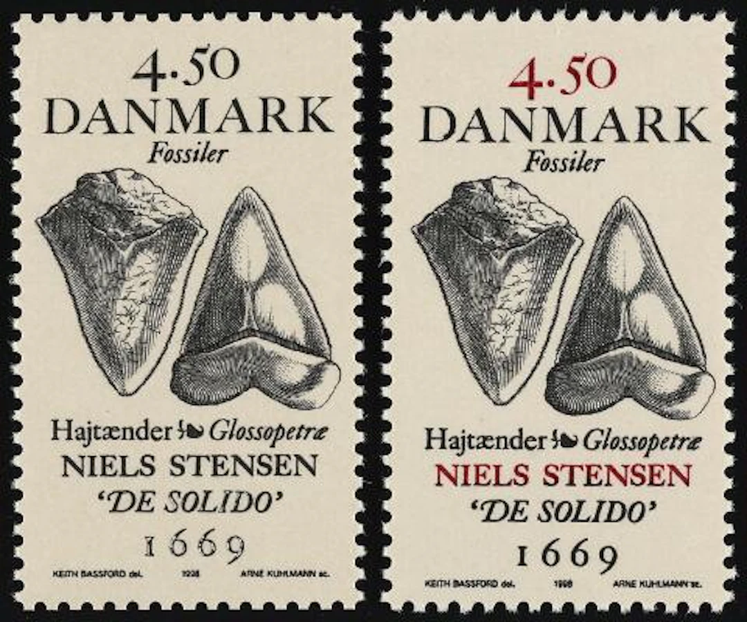 1998. Fossils, 4,50 kr. Variety "RED COLOUR MISSING". UNIQUE stamp