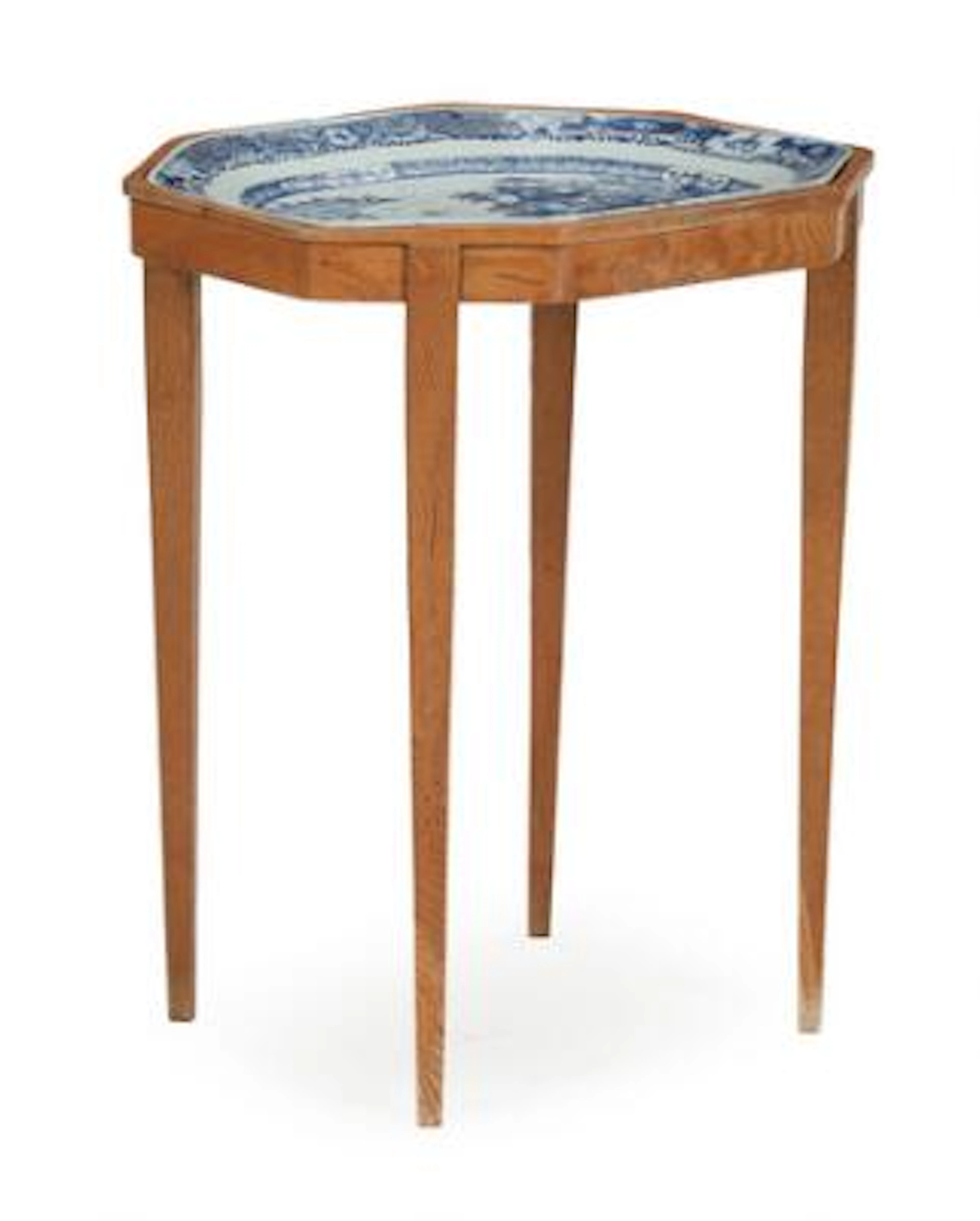 Tray table with oak frame, plate in the form of a Chinese porcelain