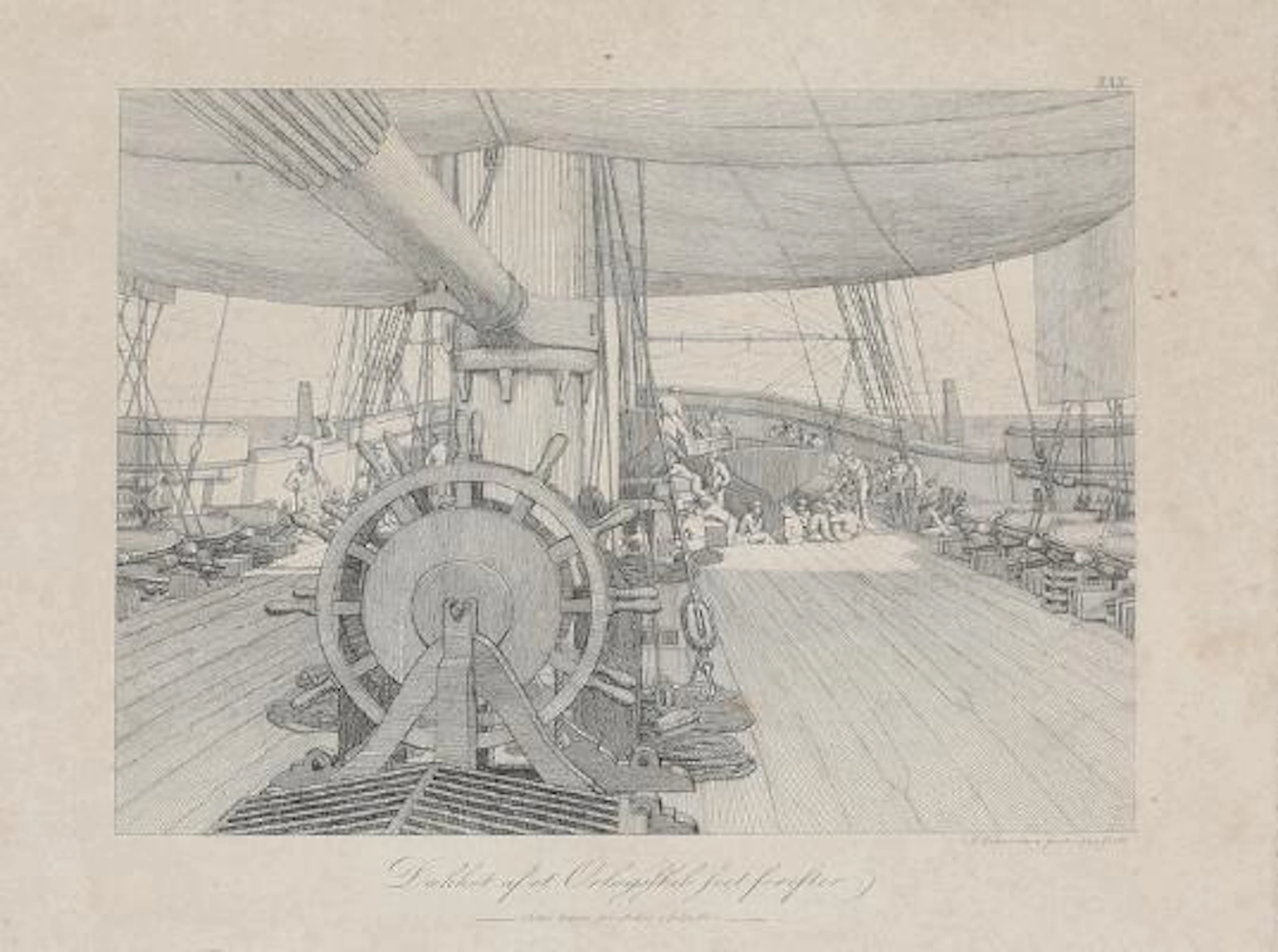 C. W. Eckersberg: The deck of a warship. 1834. Signed in print. Etching.