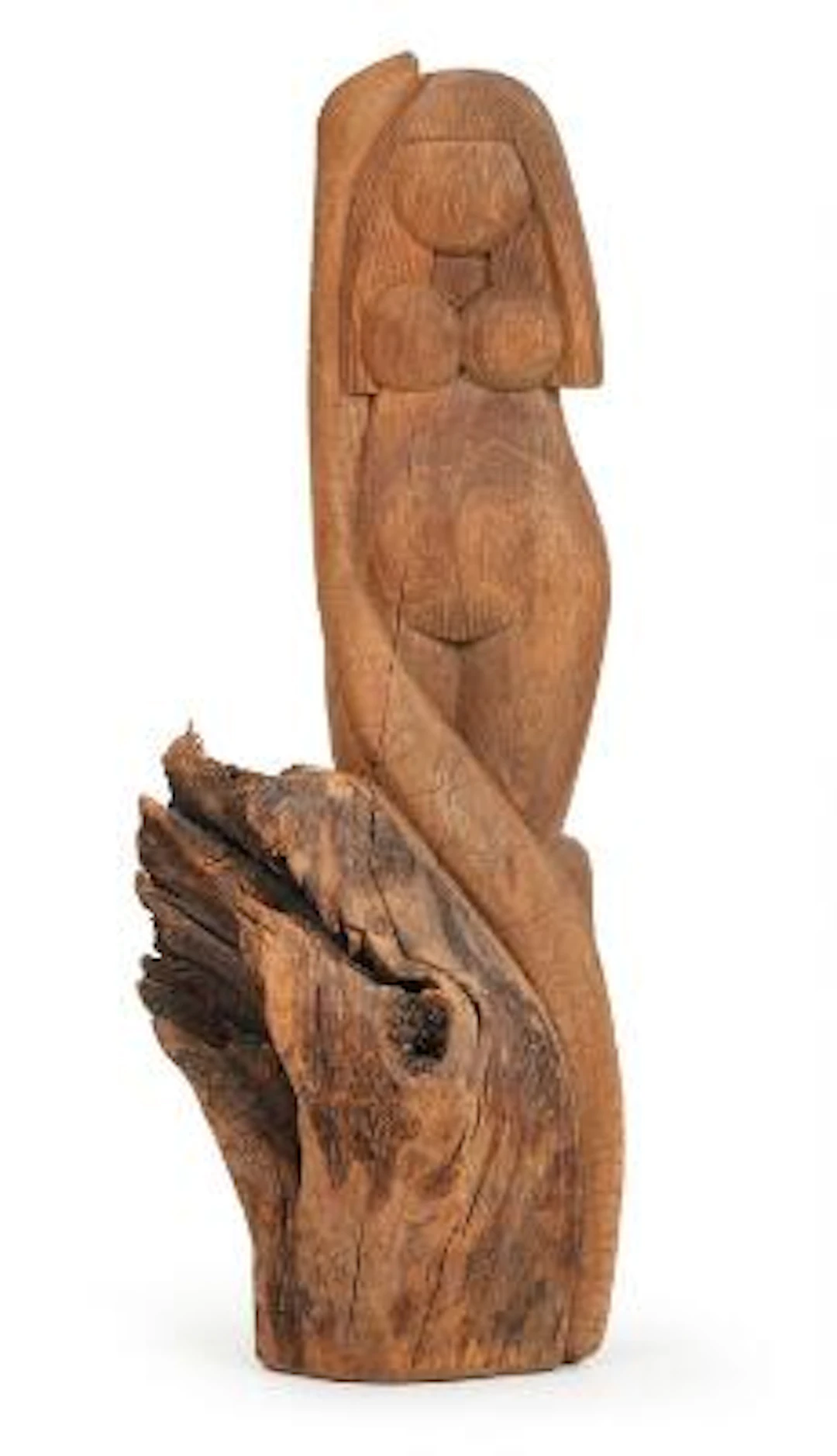 Jacob Hermann: Woman and snake. Signed monogram. A partly carved oak