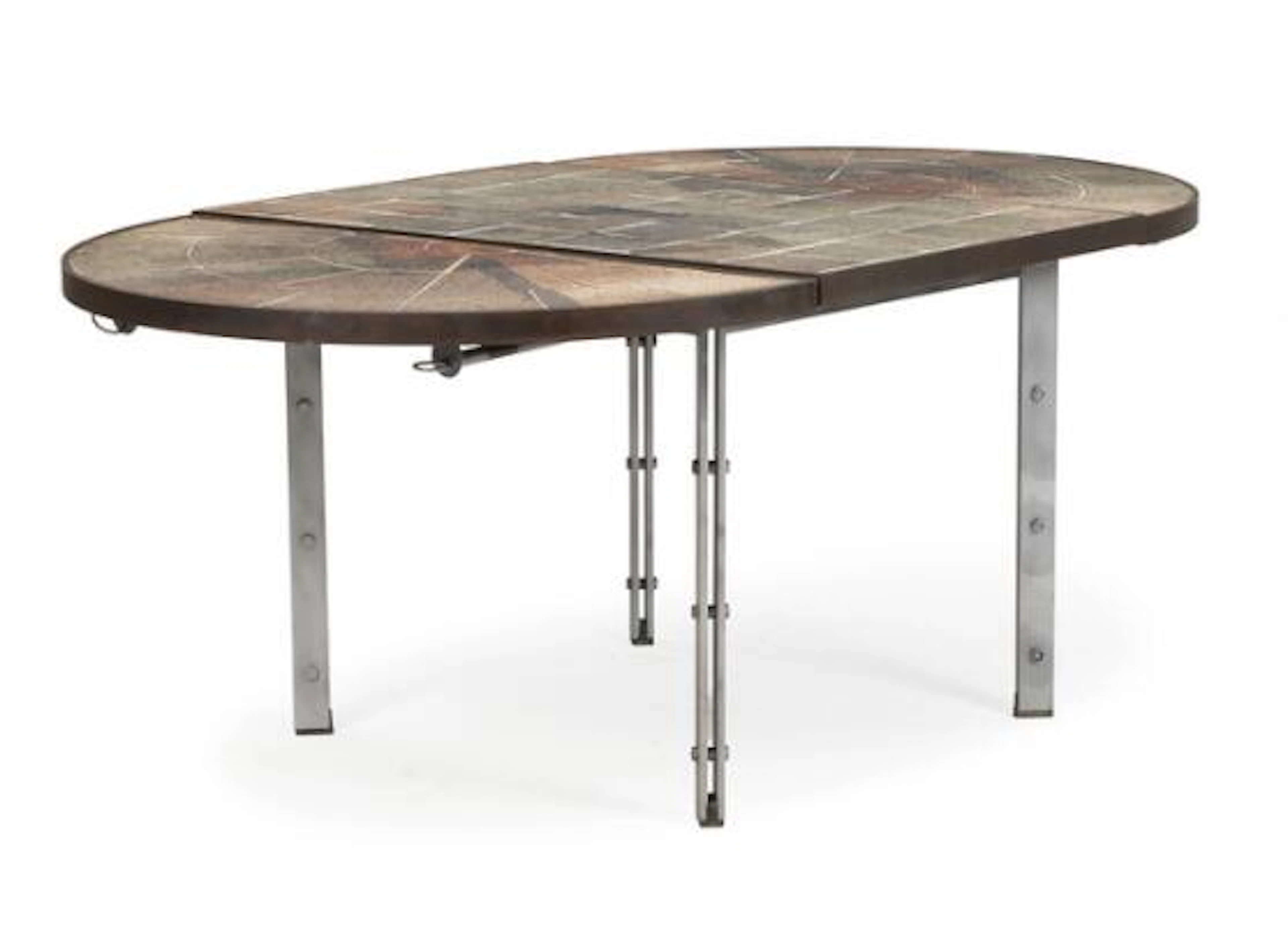Lisbeth Sallingboe: Dining table with steel frame, top and two D-ends