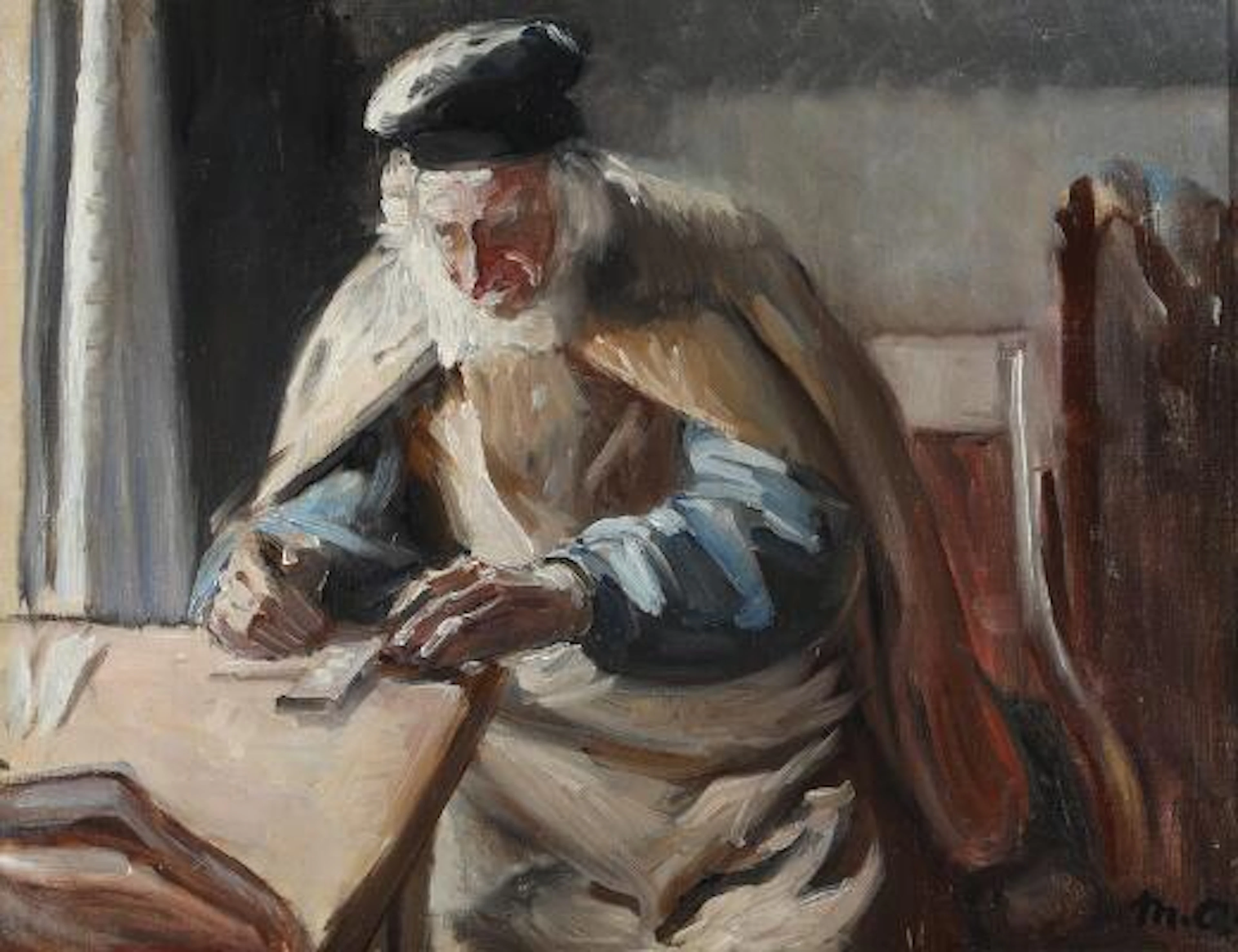 Michael Ancher: Interior with an old man from Skagen. Signed M. A.