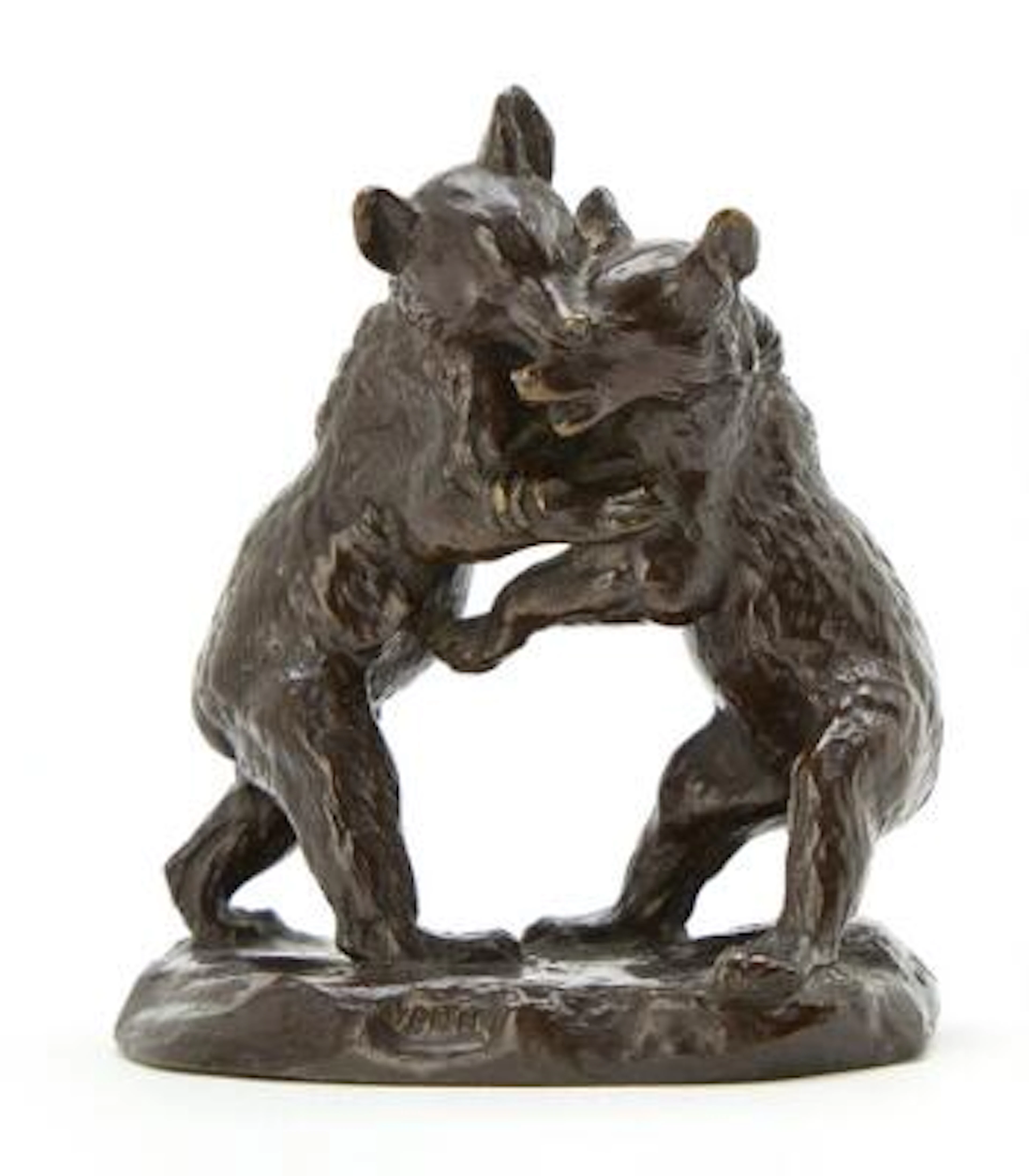 Victor Peter: Two Bears wrestling. Patinated bronze. Signed V. Peter.