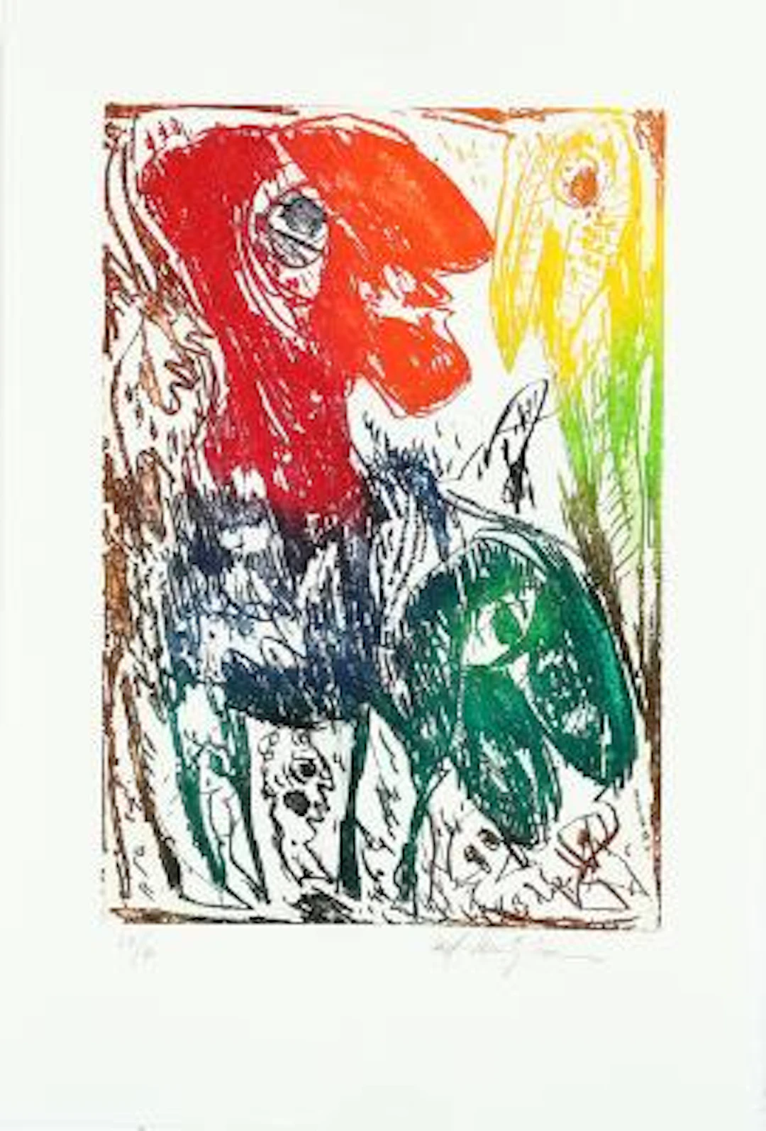 Carl-Henning Pedersen: “L'elle d'elle V”. Signed. Aquatint and etching