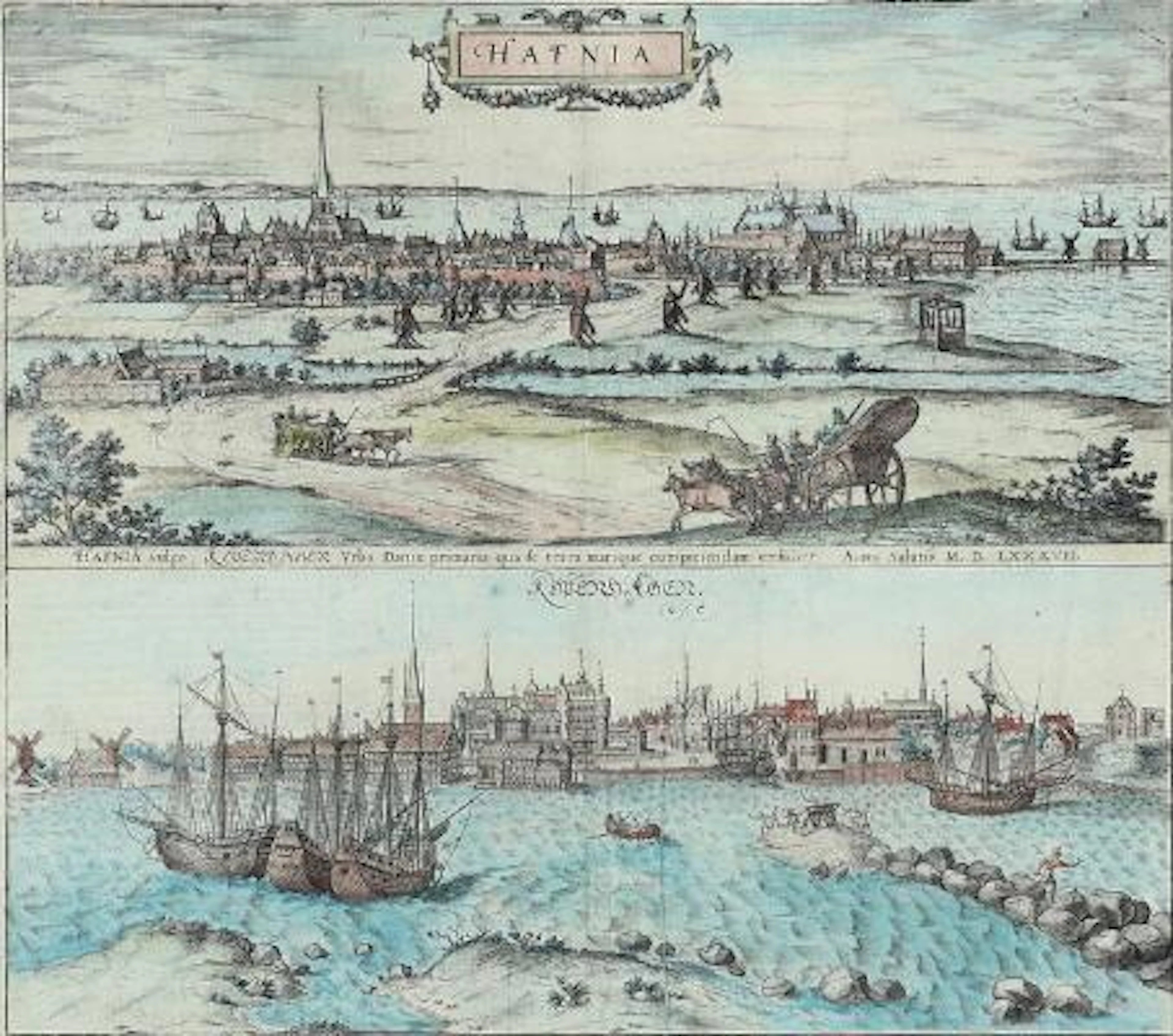 Braun & Hogenberg: "Hafnia vulgo Kopenhagen". 1588. Hand-coloured